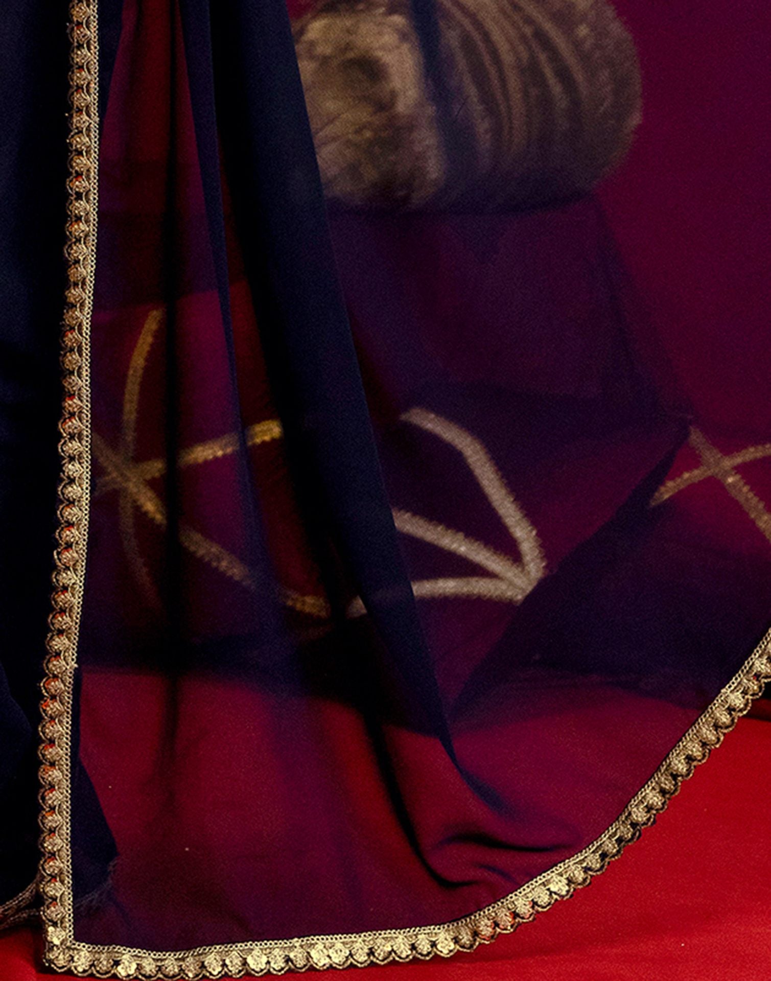 Navy Blue Georgette Sequence Embroidery Lace Saree