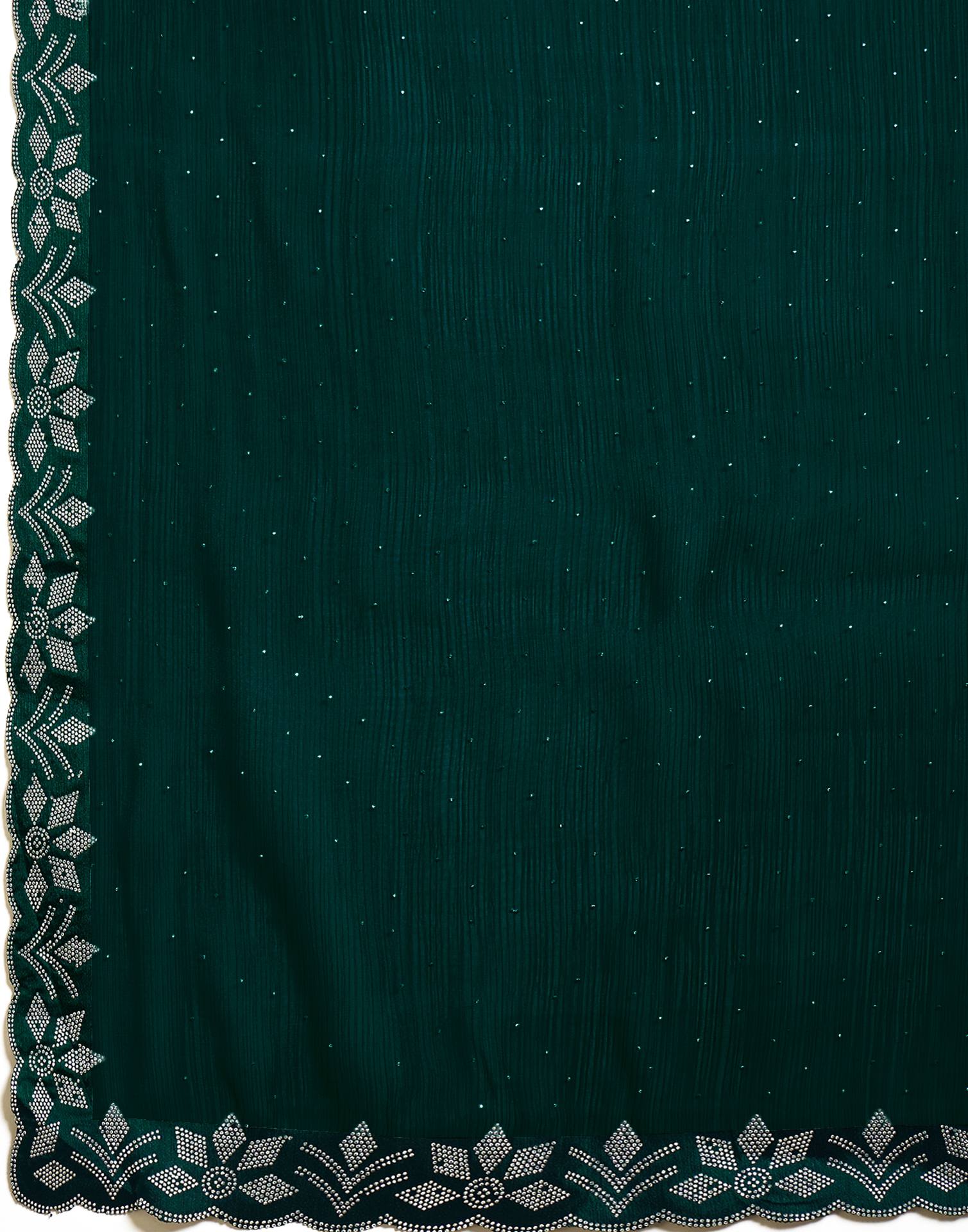 Dark Green Shimmer Stone Work Swarovski Saree