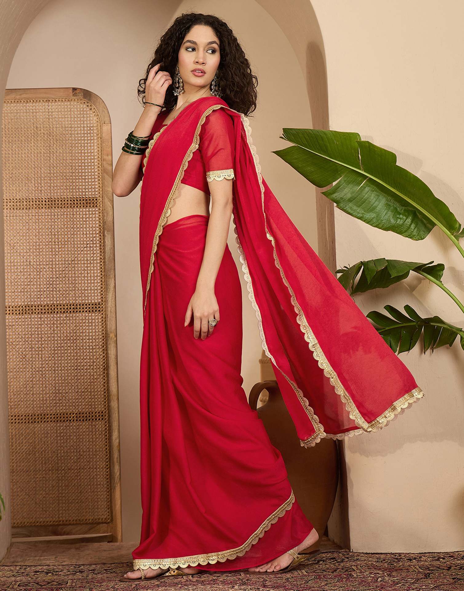 Red Crush Silk Lace Saree