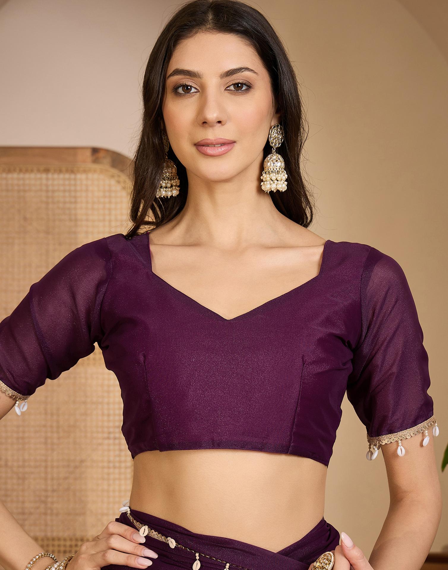 Wine Shimmer Lace Saree