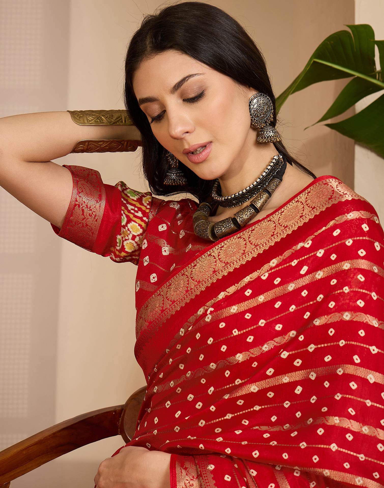 Red Silk Printed Bandhani Saree