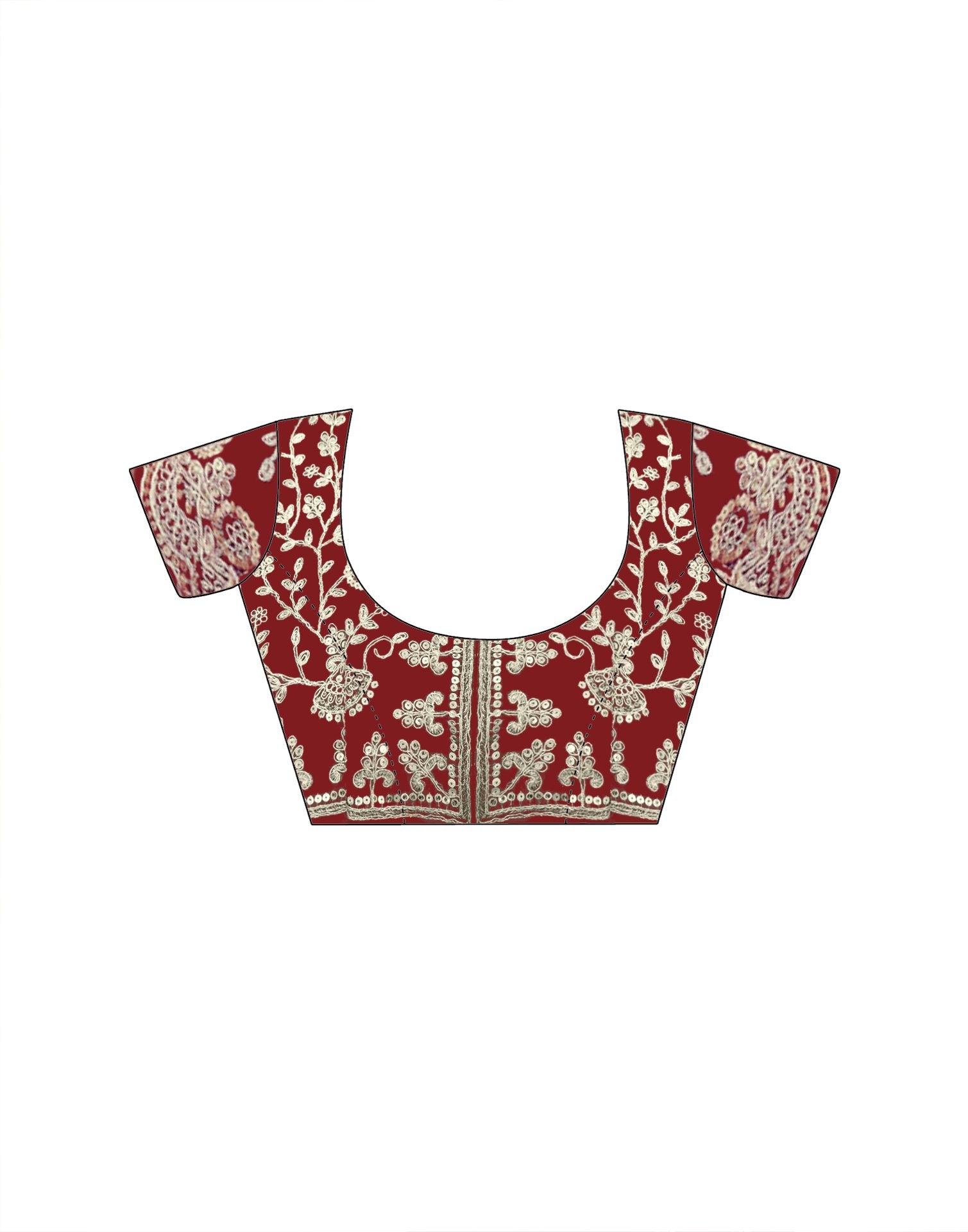 Maroon Tissue Silk Sequence Embroidery Saree