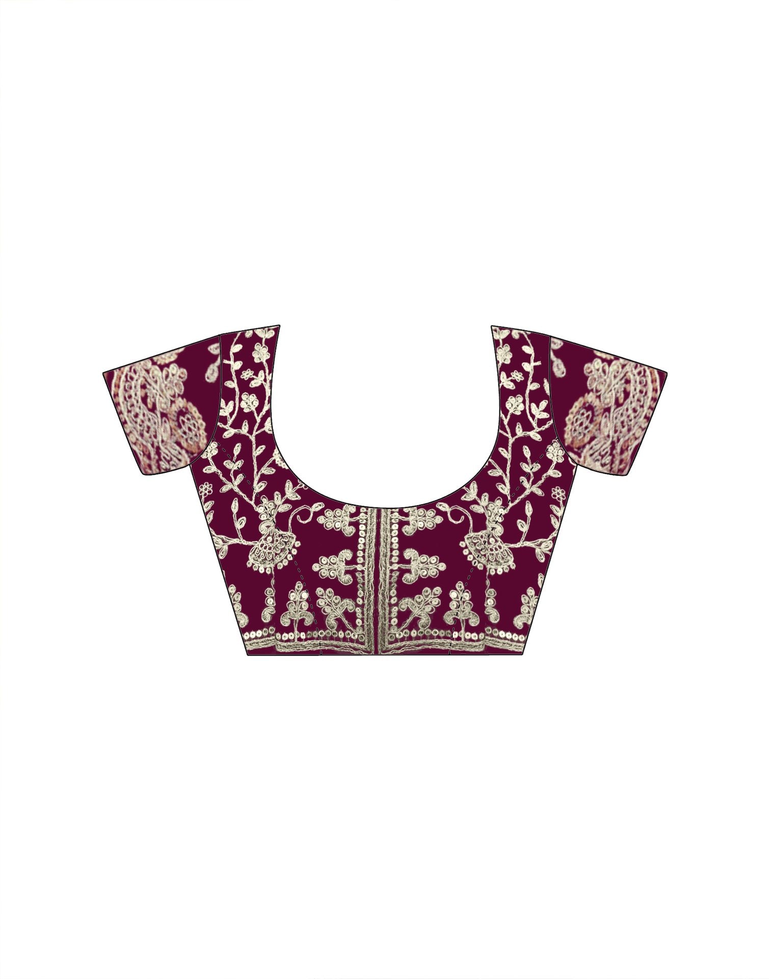 Magenta Tissue Silk Sequence Embroidery Saree