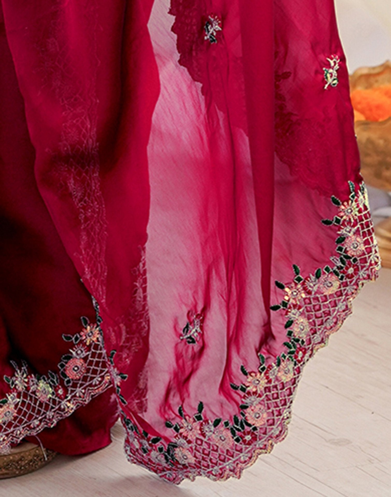 Wine Silk Sequence Embroidery Saree