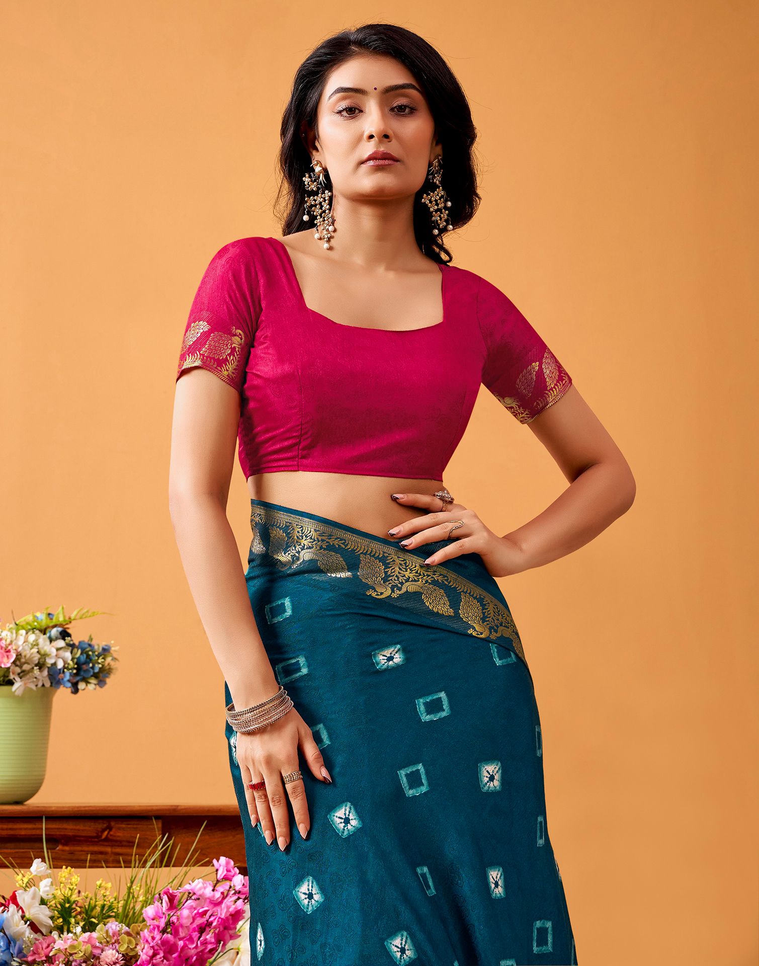 Rama Blue Silk Woven Printed Saree