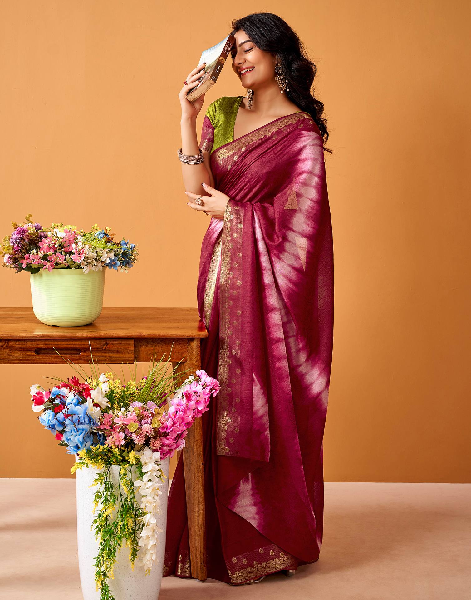 Maroon Silk Woven Printed Saree