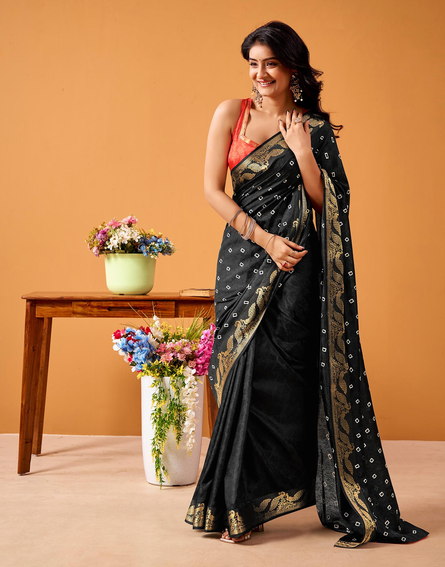 Black Silk Woven Printed Saree