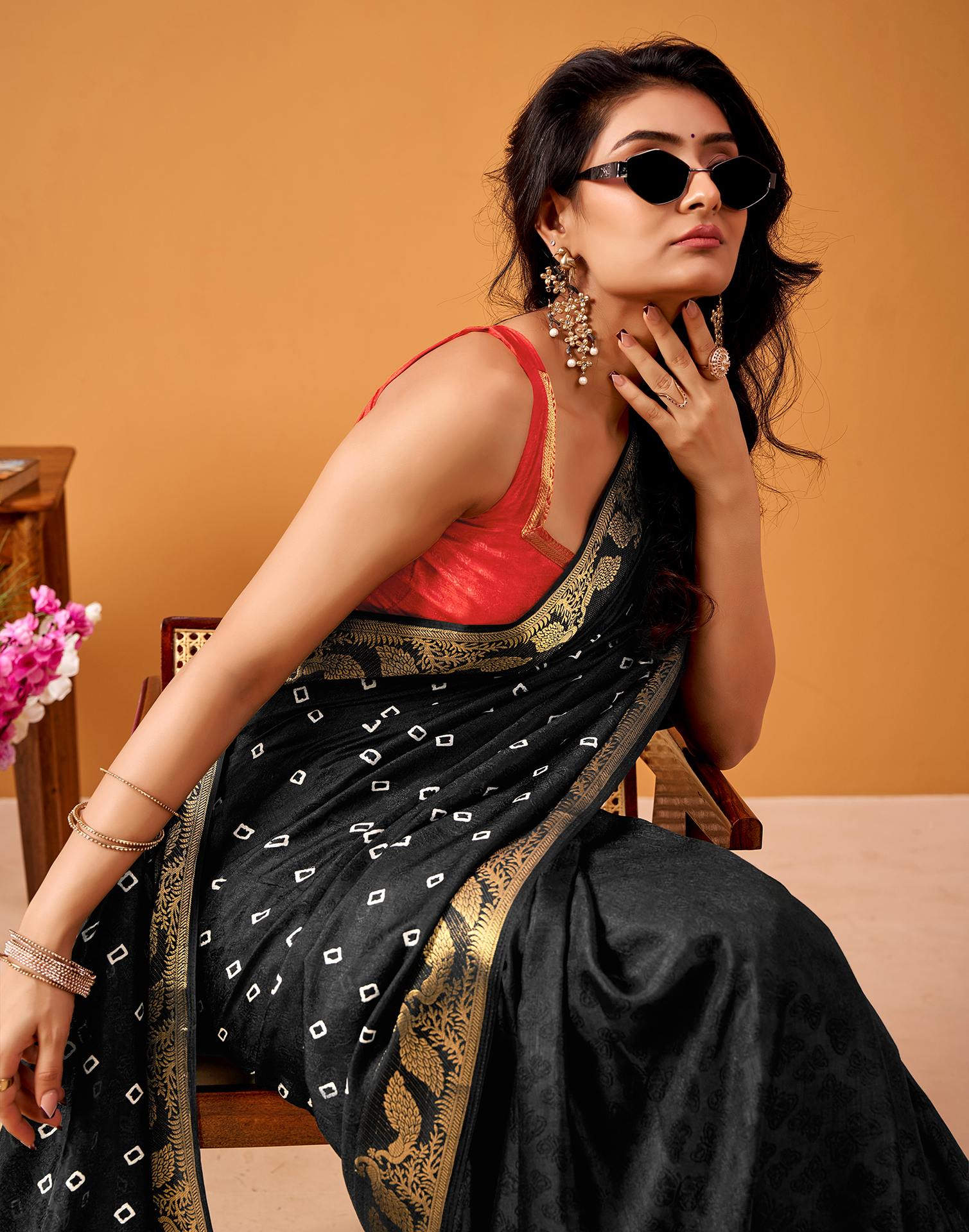 Black Silk Woven Printed Saree