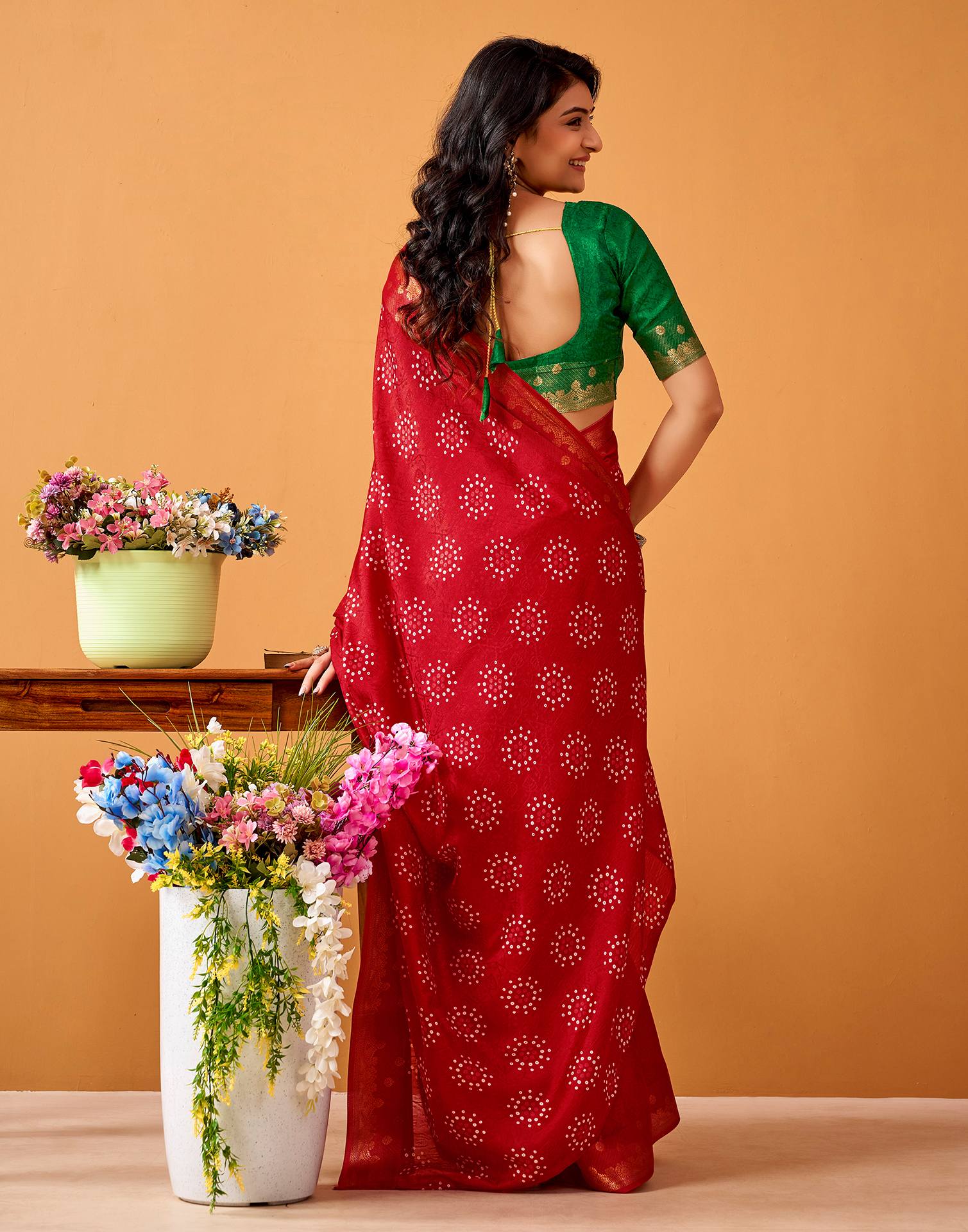 Red Silk Woven Printed Saree