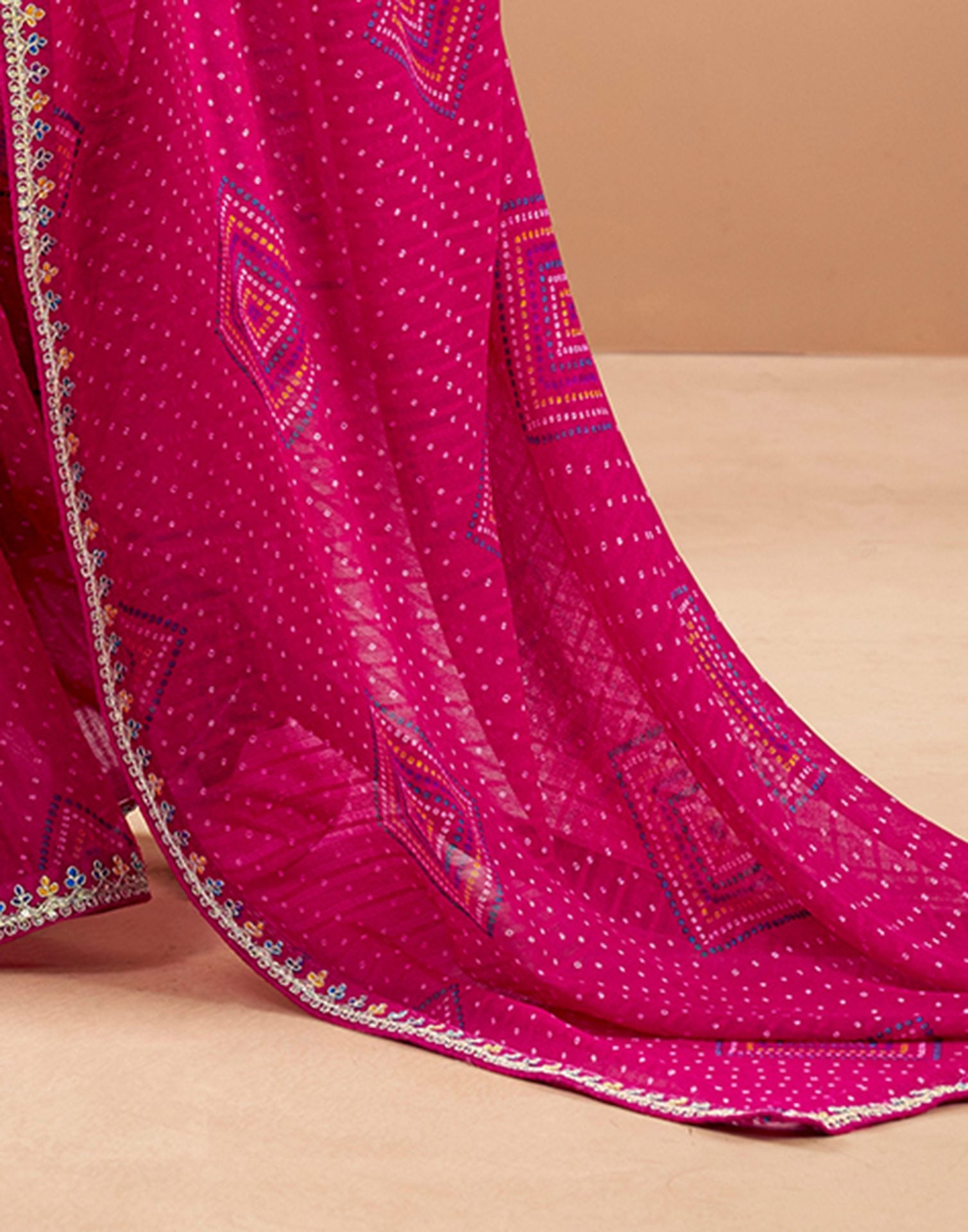 Pink Georgette Printed Bandhani Saree