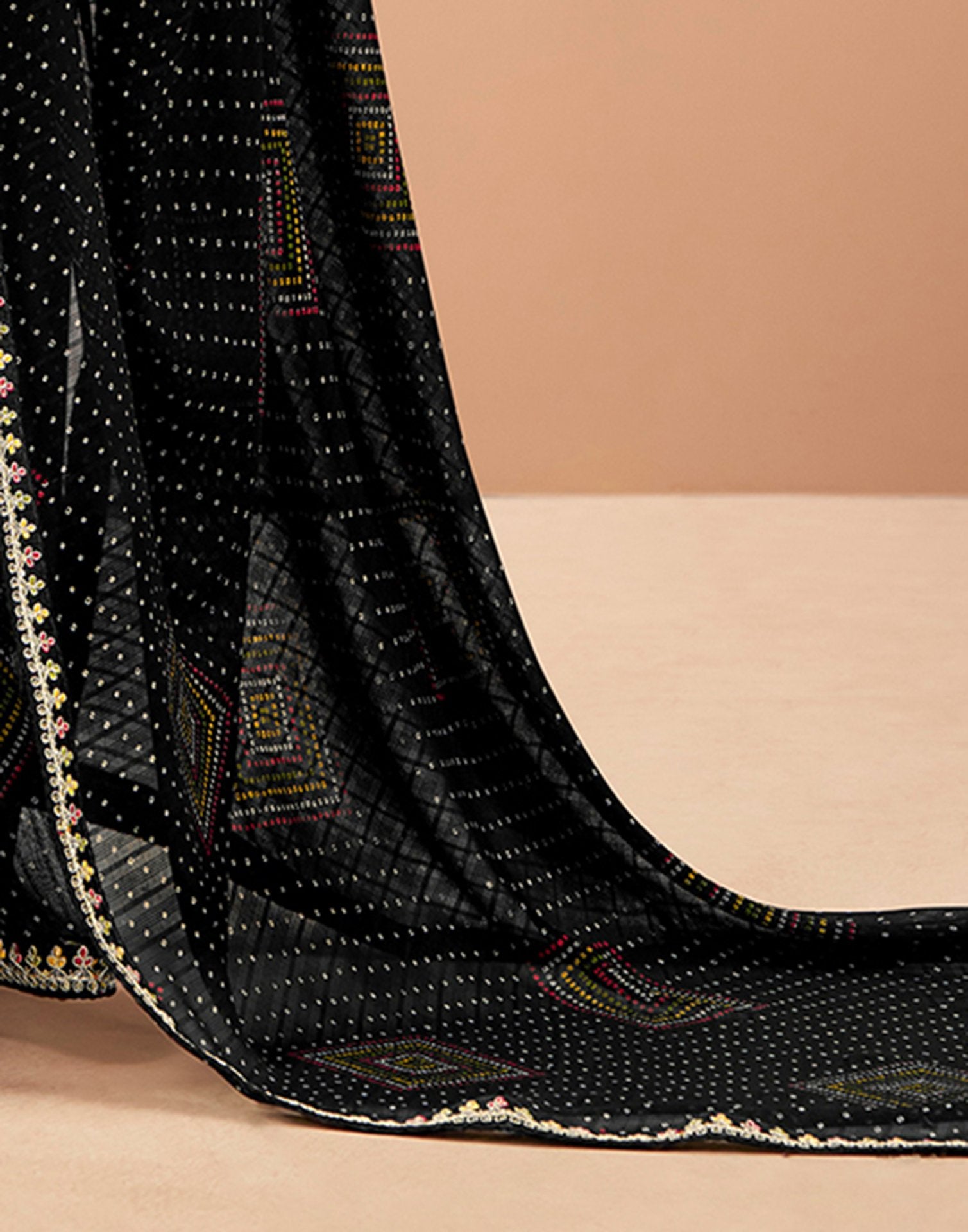 Black Georgette Printed Bandhani Saree