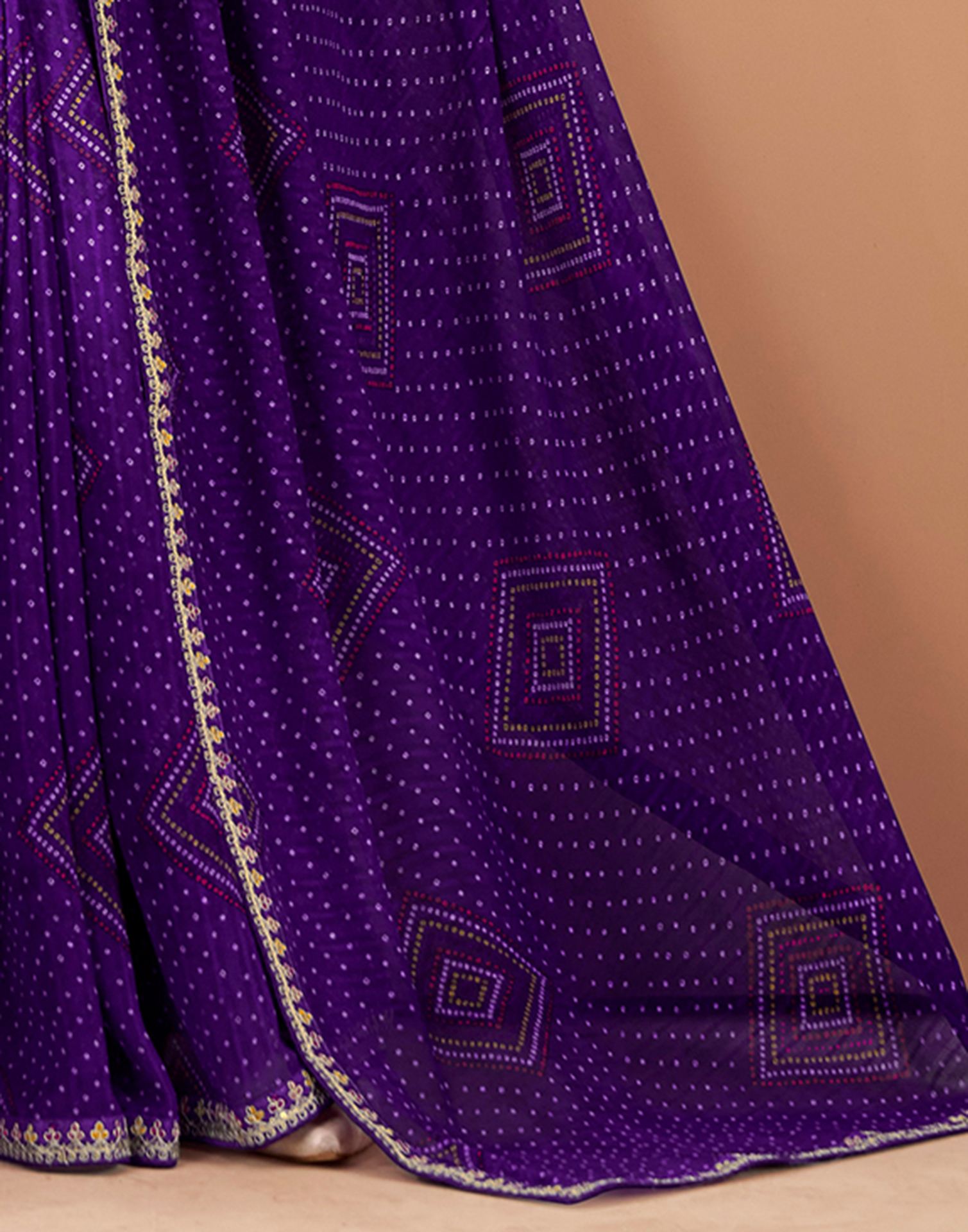 Violet Georgette Printed Bandhani Saree