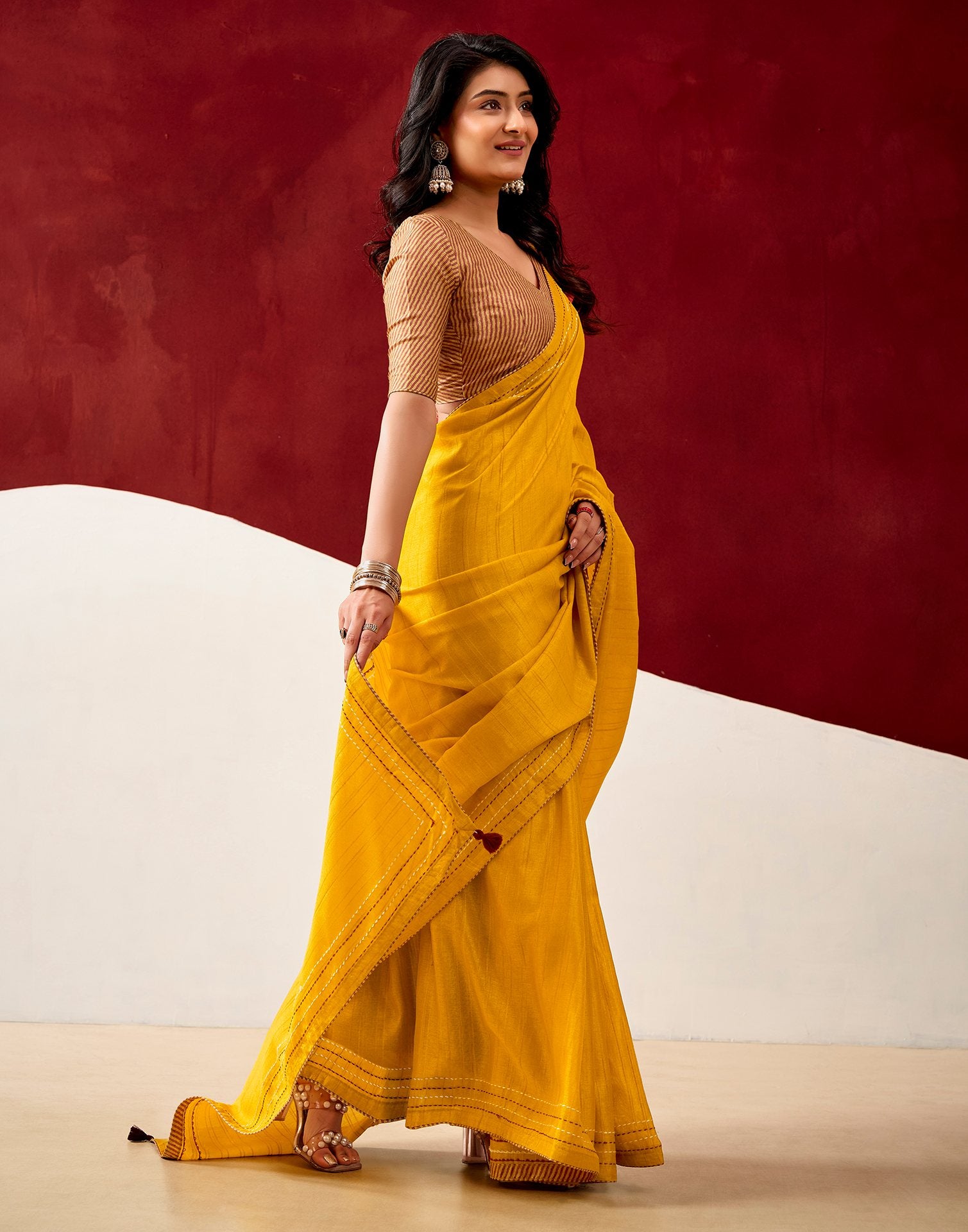 Yellow Silk Embroidery Saree