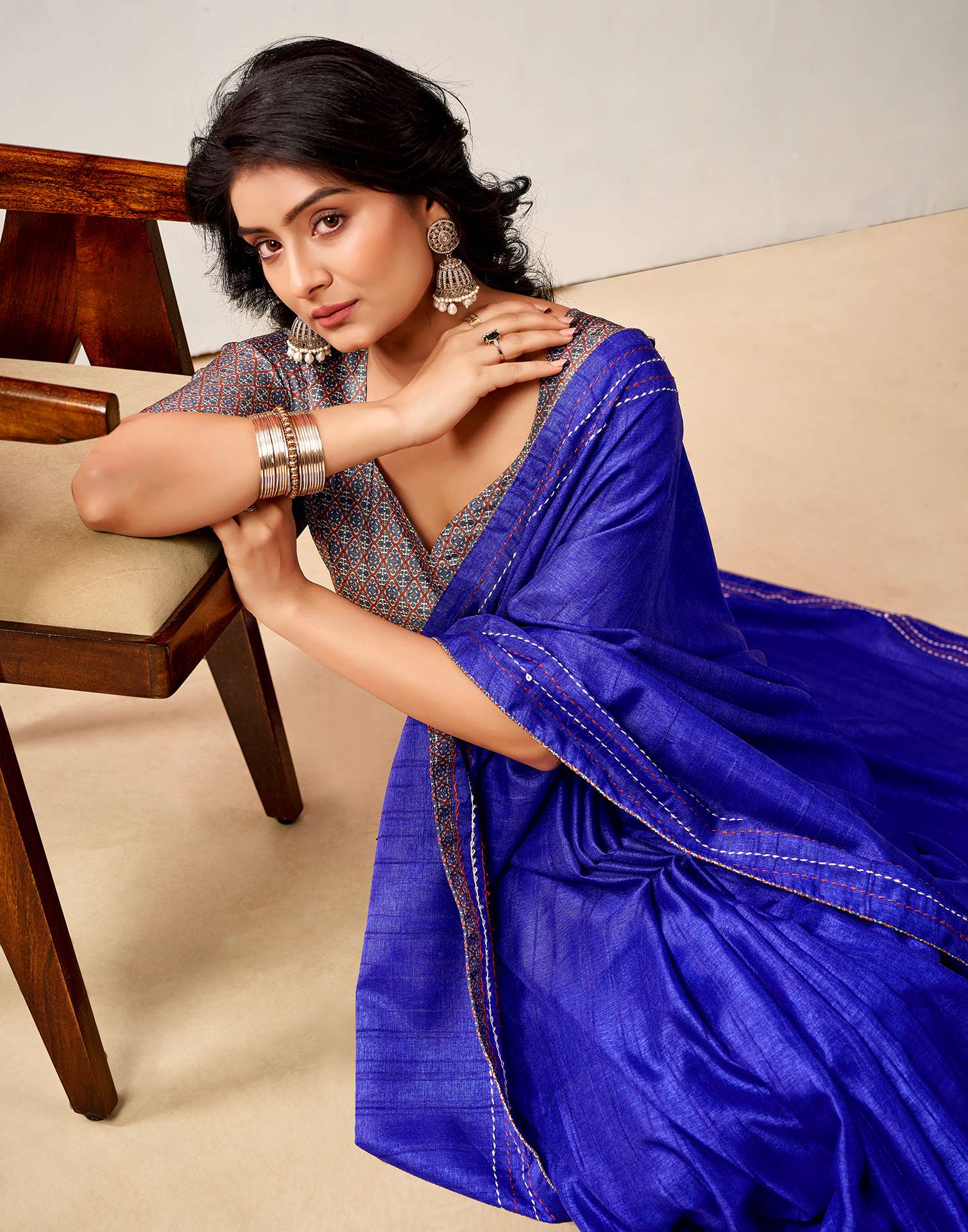 Dark Blue Silk Embroidery Saree