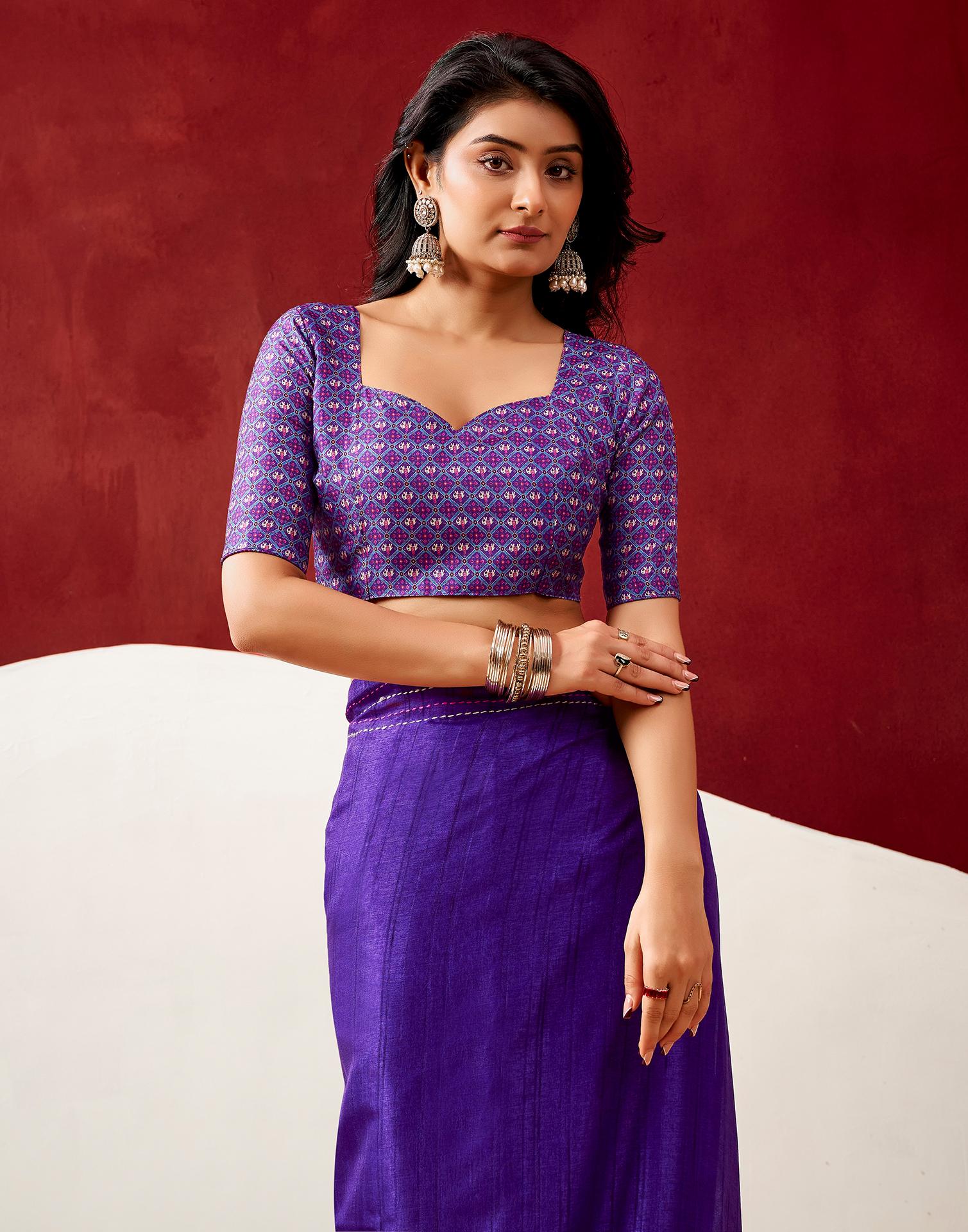 Violet Silk Embroidery Saree