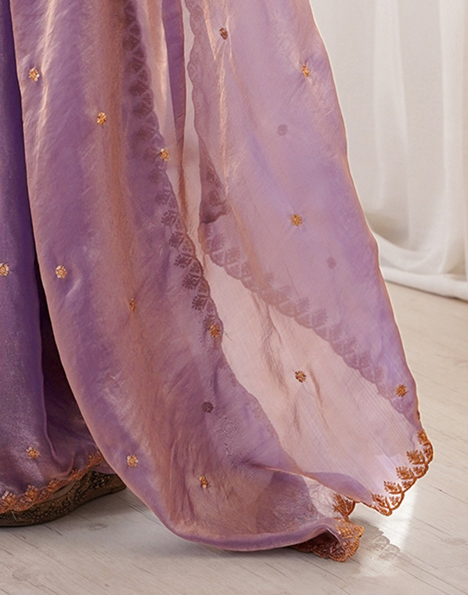 Lavender Shimmer Tissue Sequence Embroidery Saree