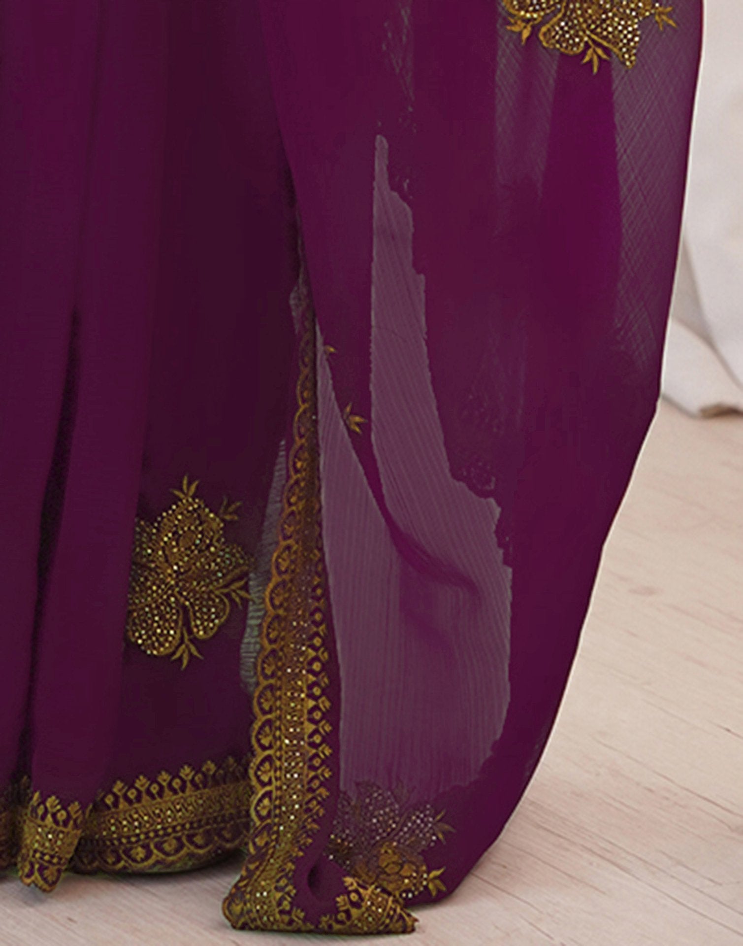 Dark Magenta Georgette Embroidery Saree