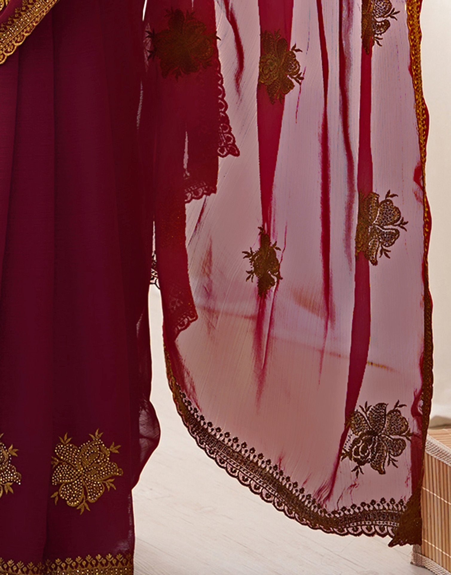 Maroon Georgette Embroidery Saree