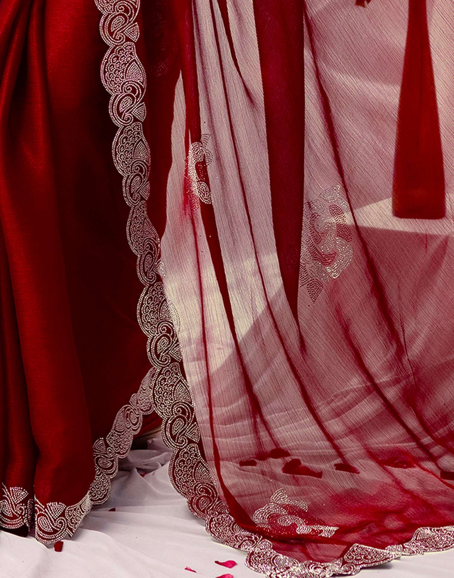 Maroon Chiffon Stone Work Swarovski Saree