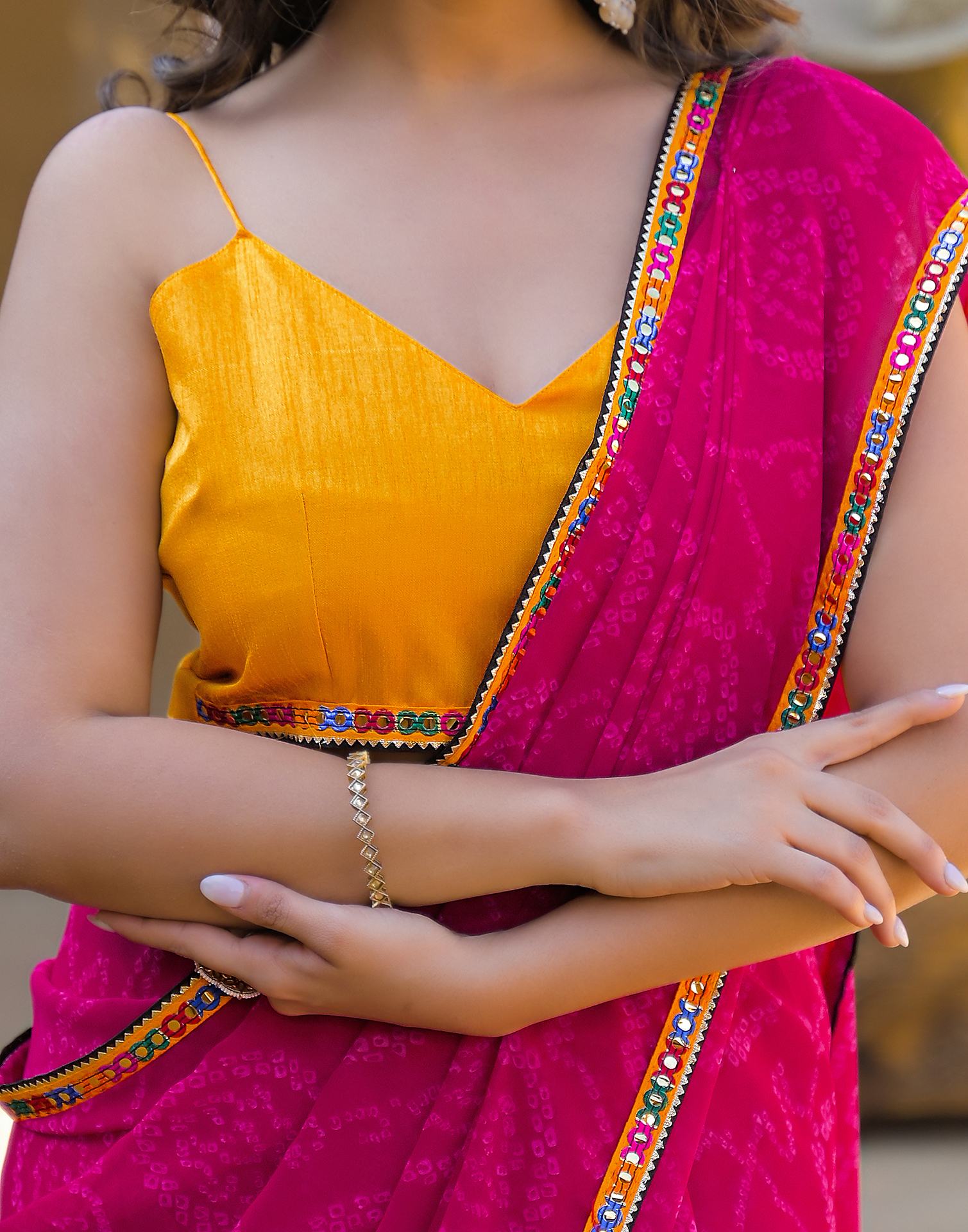 Rani Pink Georgette Printed Bandhani Saree