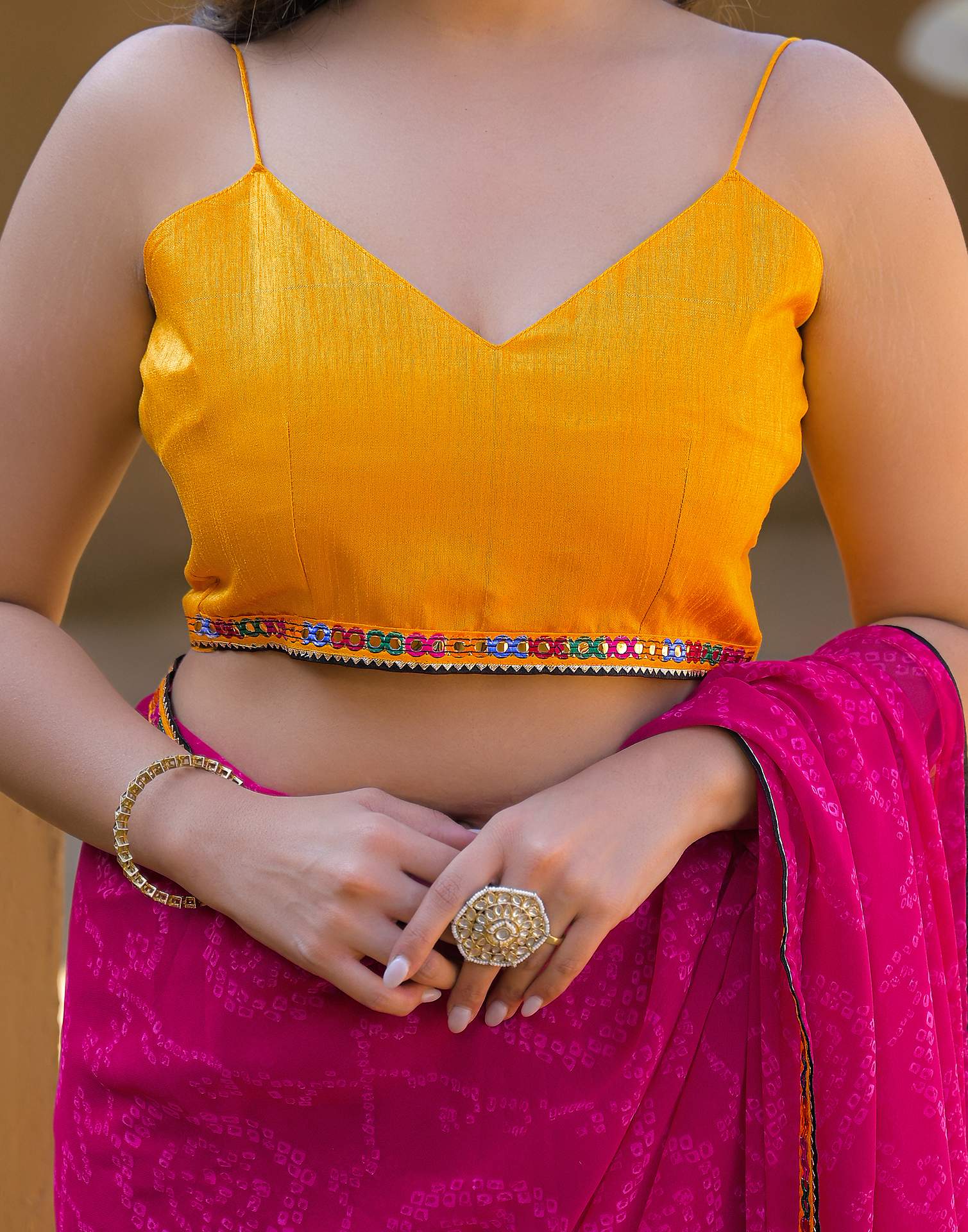 Rani Pink Georgette Printed Bandhani Saree