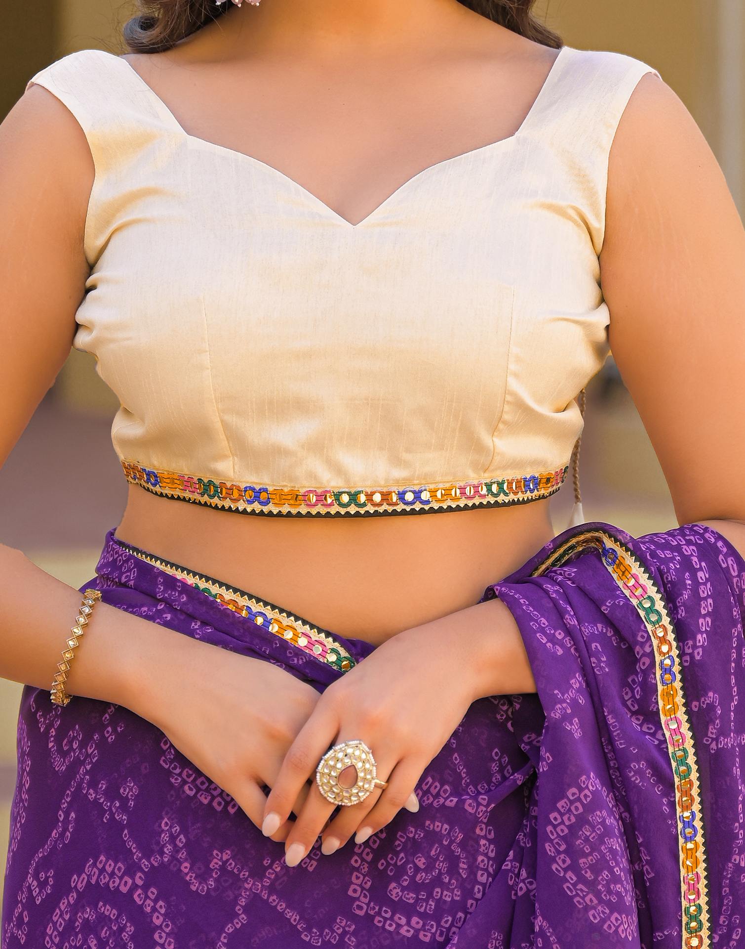 Purple Georgette Printed Bandhani Saree