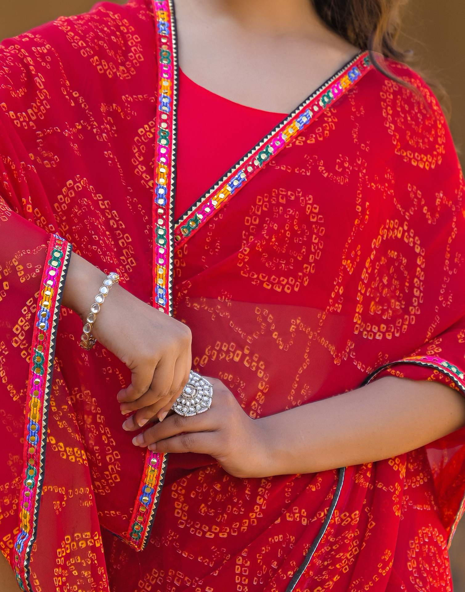 Maroon Georgette Printed Bandhani Saree
