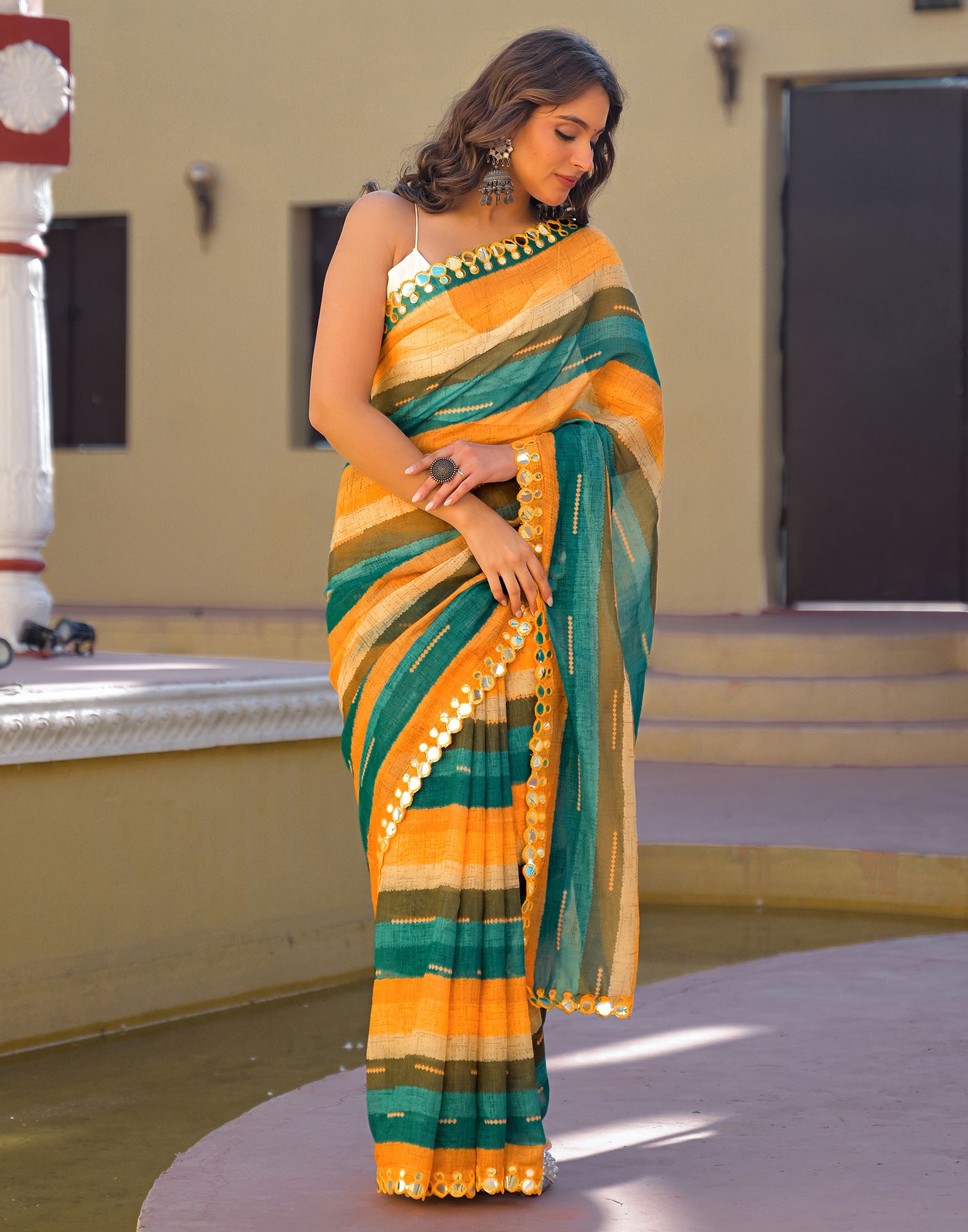 Multicoloured Cotton Linen Printed Saree