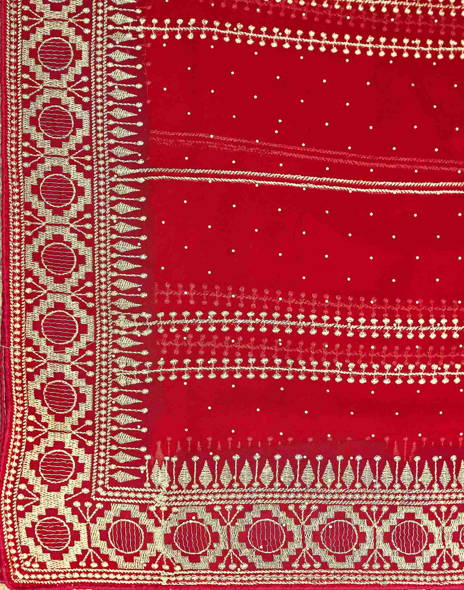 Red Georgette Embroidery Saree