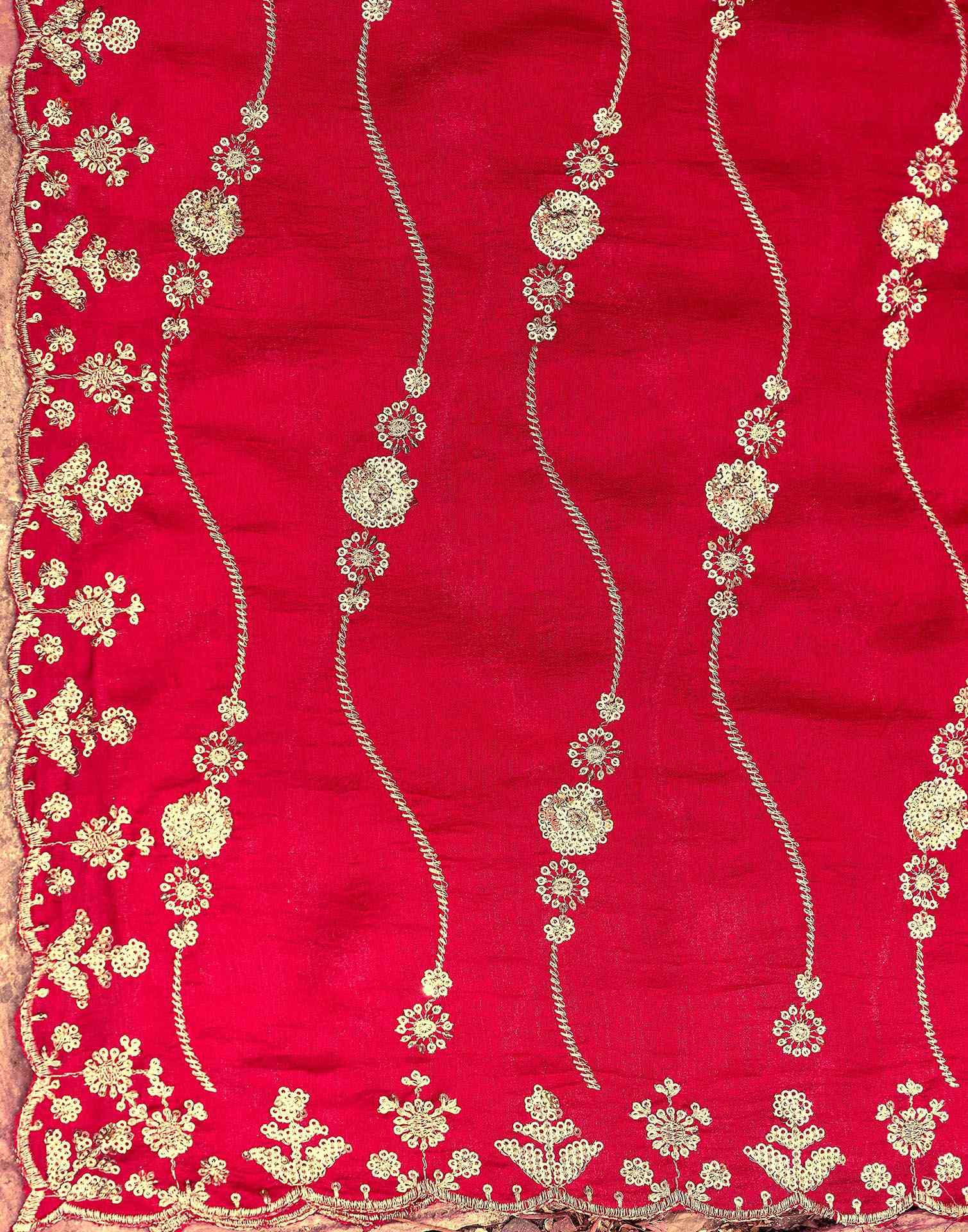 Red Vichitra Silk Sequence Embroidery Saree