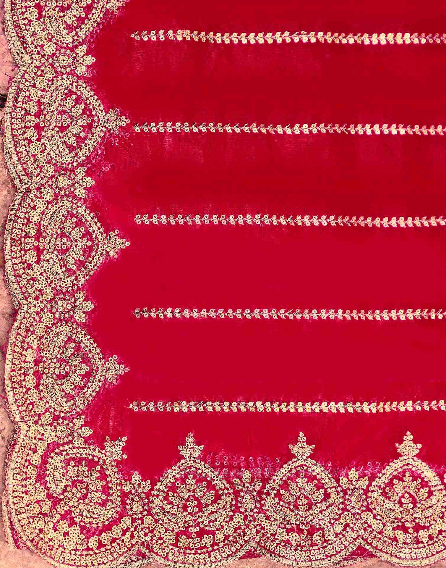 Red Net Sequence Embroidery Saree