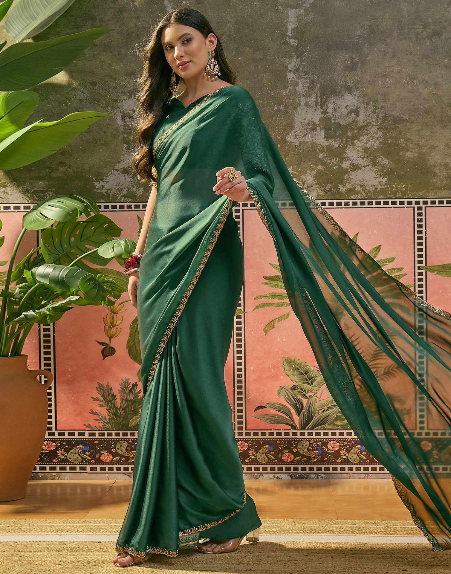 Green Silk Embroidery Saree