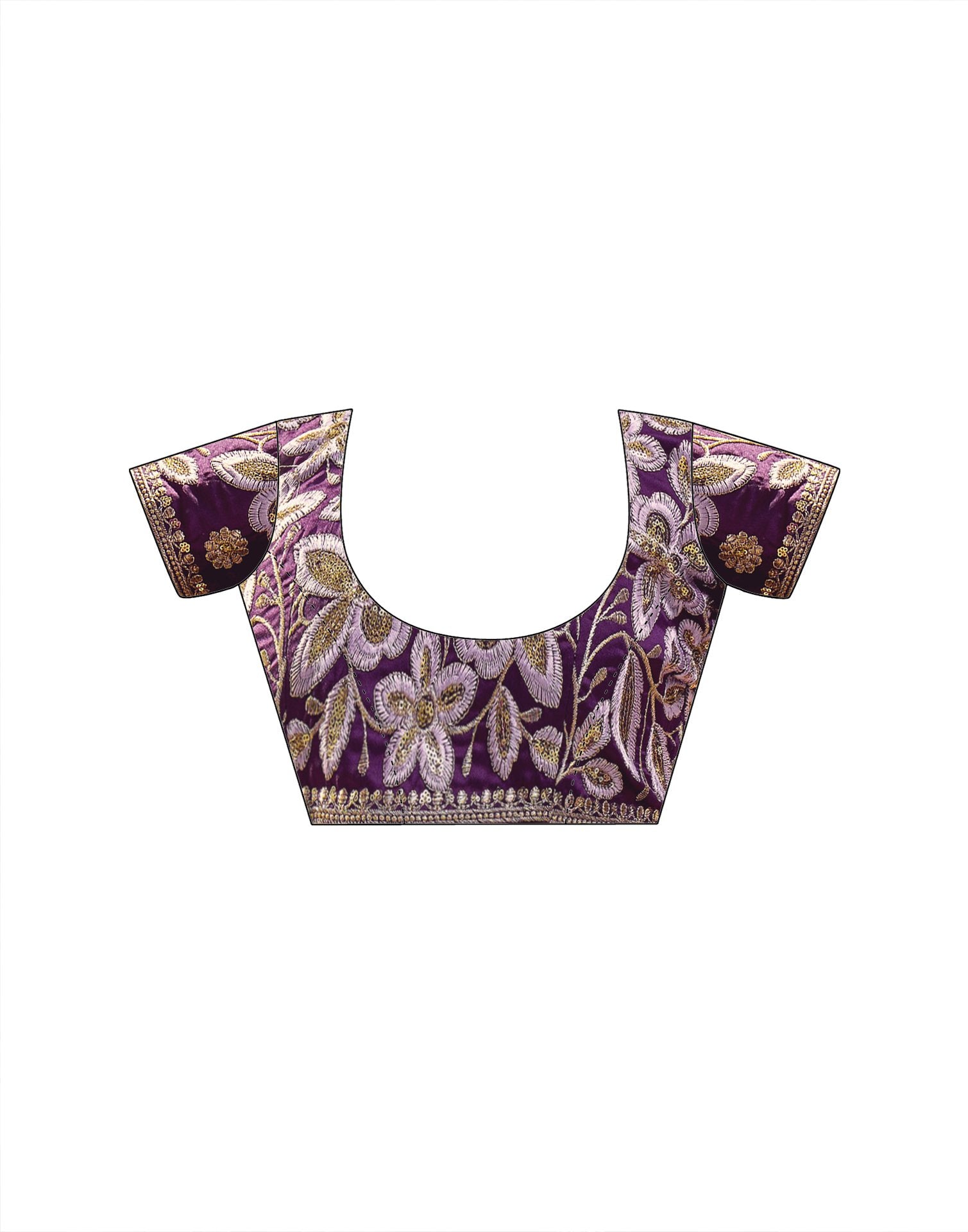 Purple Silk Sequence Embroidery Lace Saree