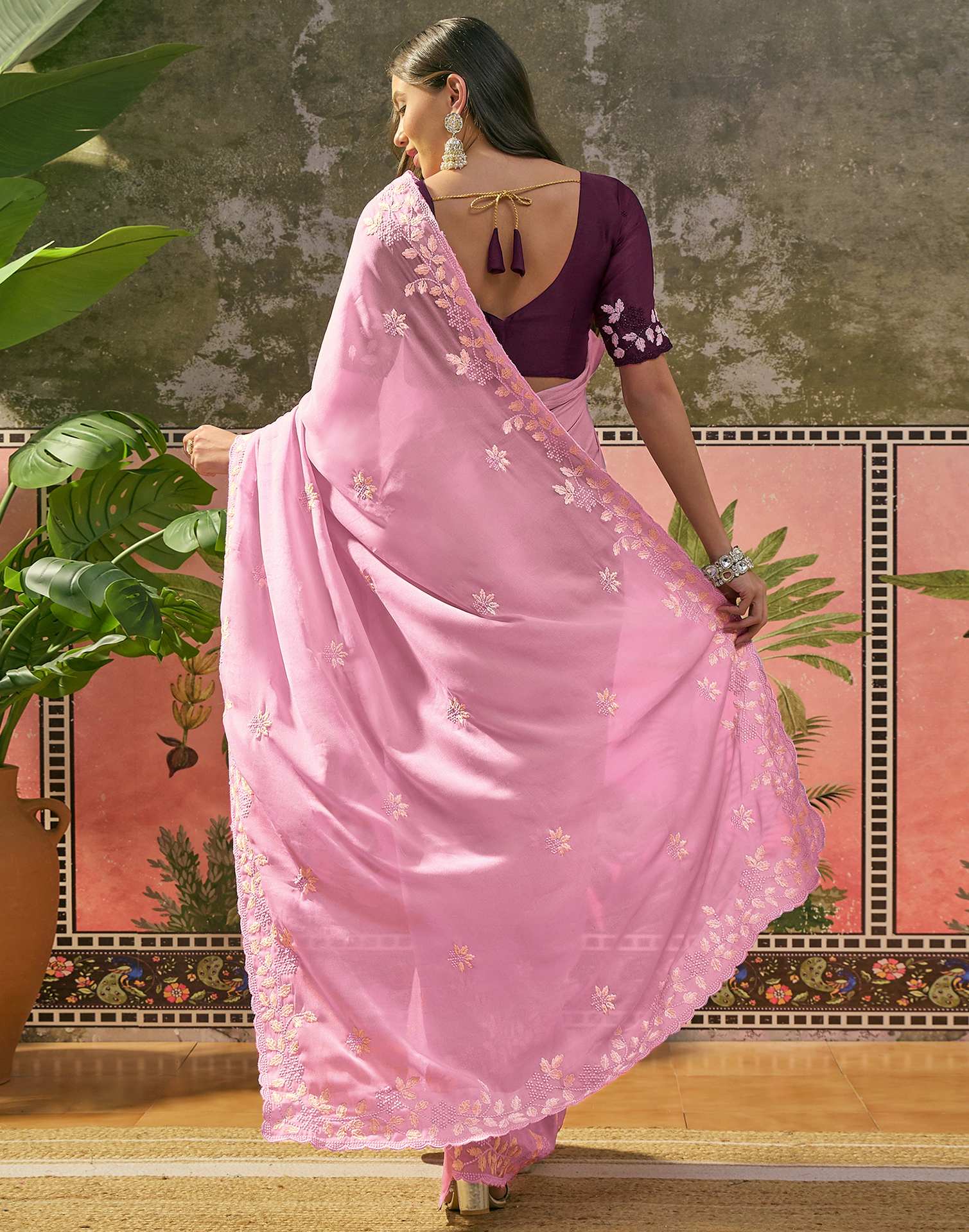 Light Pink Shimmer Embroidery Saree