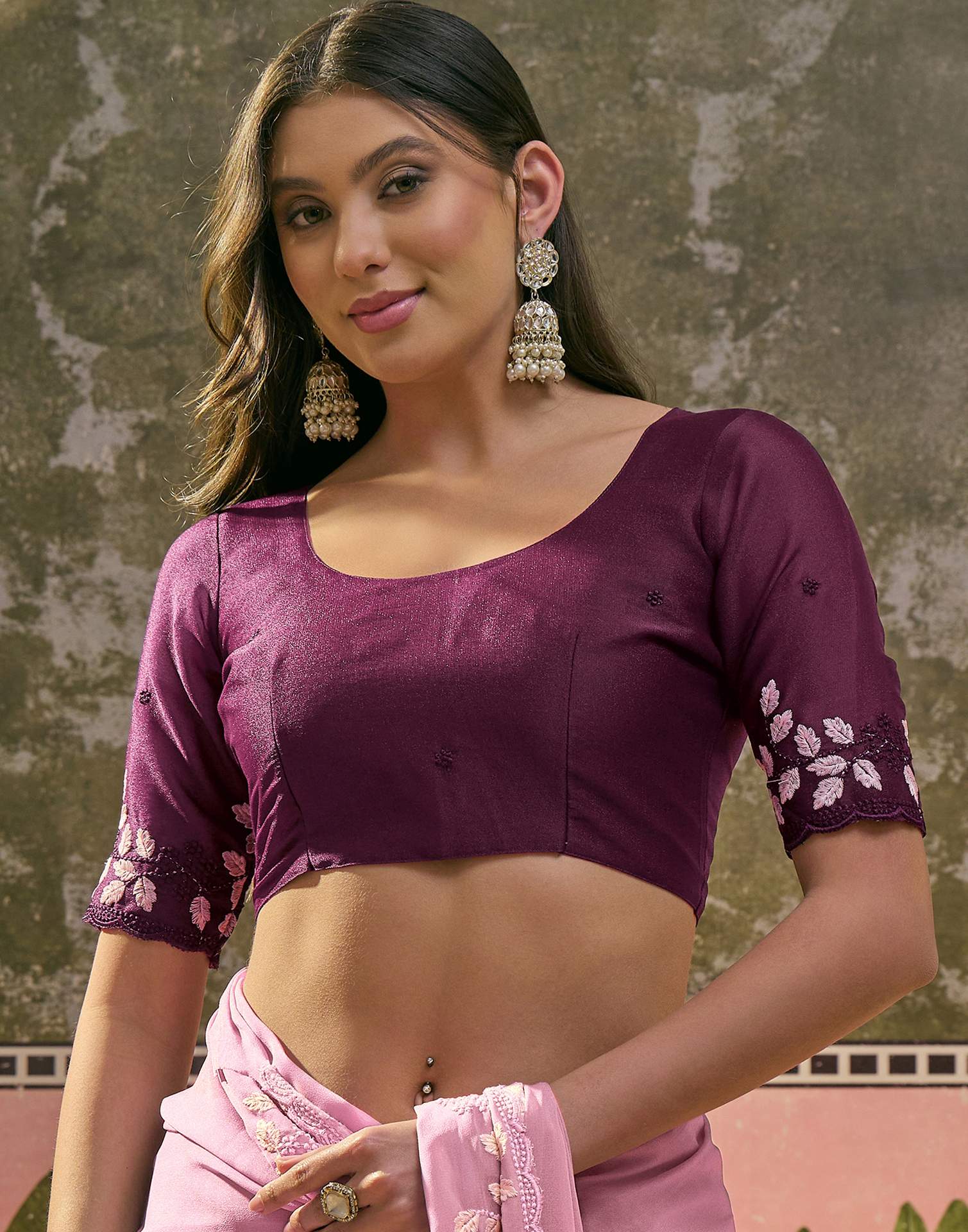 Light Pink Shimmer Embroidery Saree