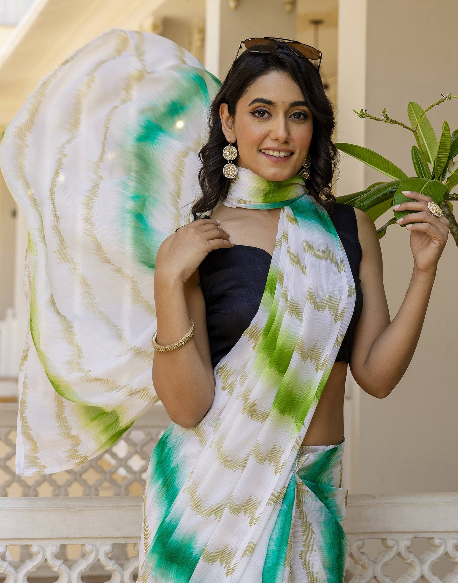 Ready To Wear White Georgette Printed Saree