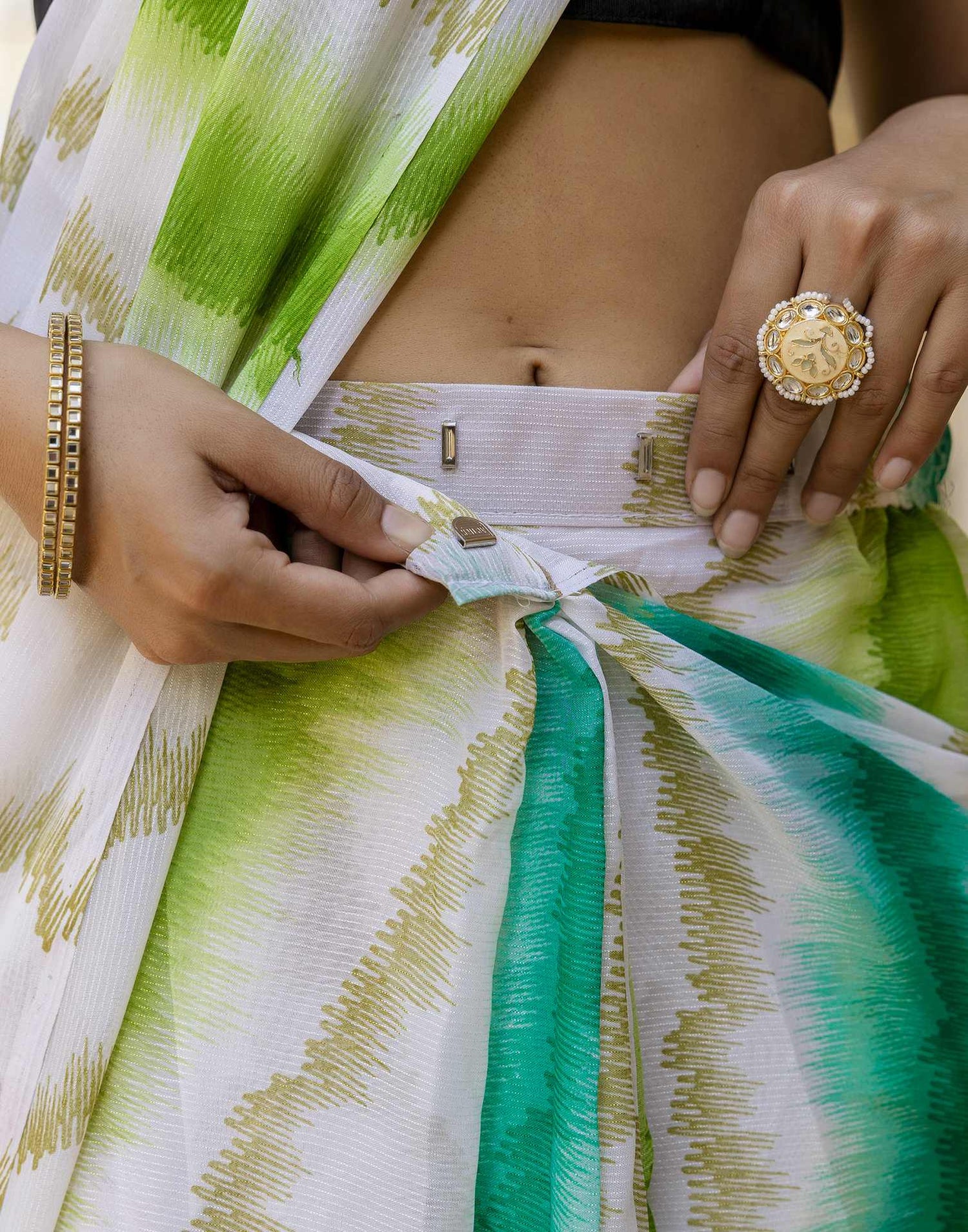 Ready To Wear White Georgette Printed Saree