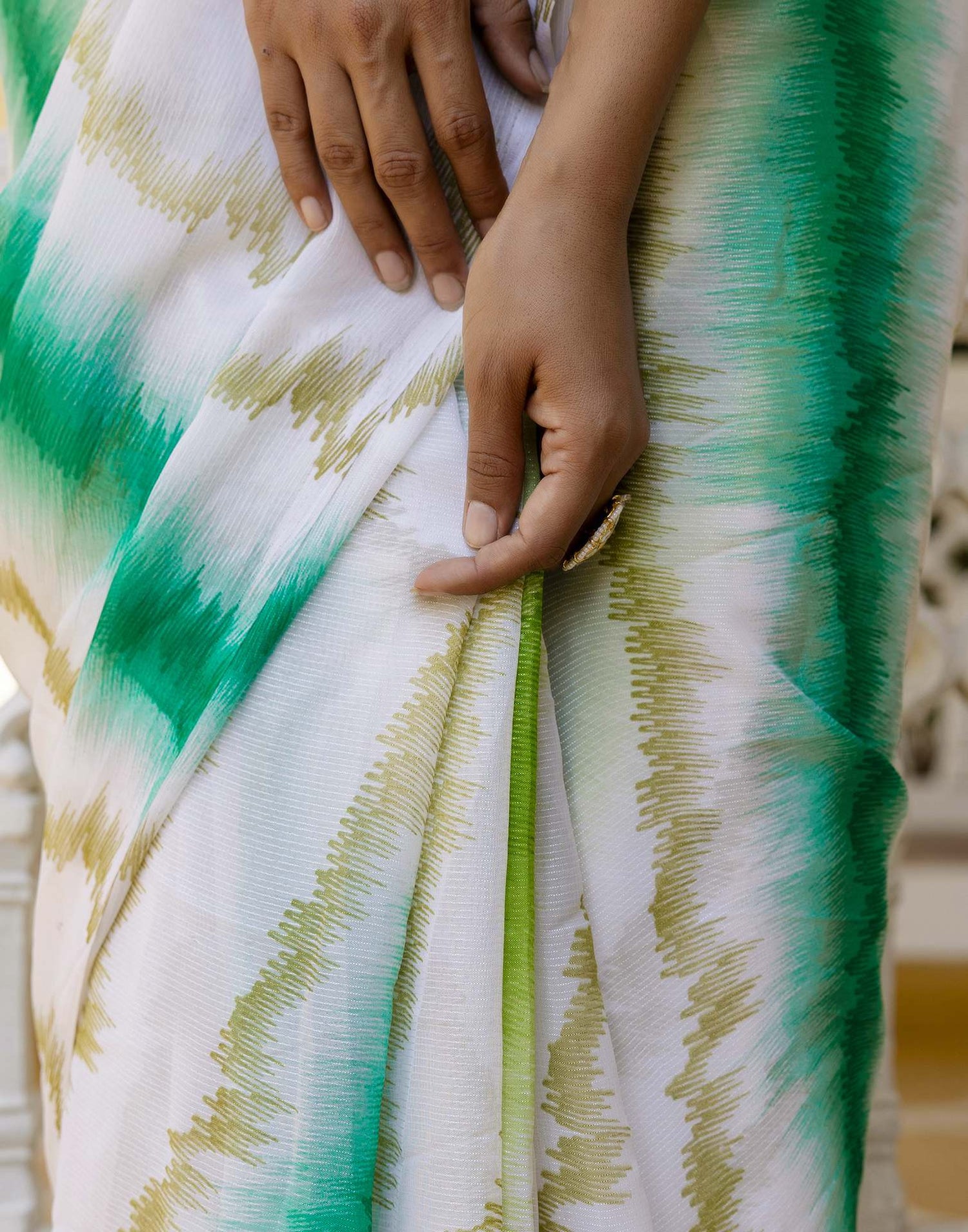 Ready To Wear White Georgette Printed Saree