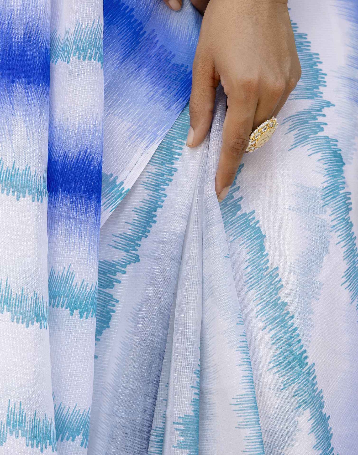 Ready To Wear White Georgette Printed Saree