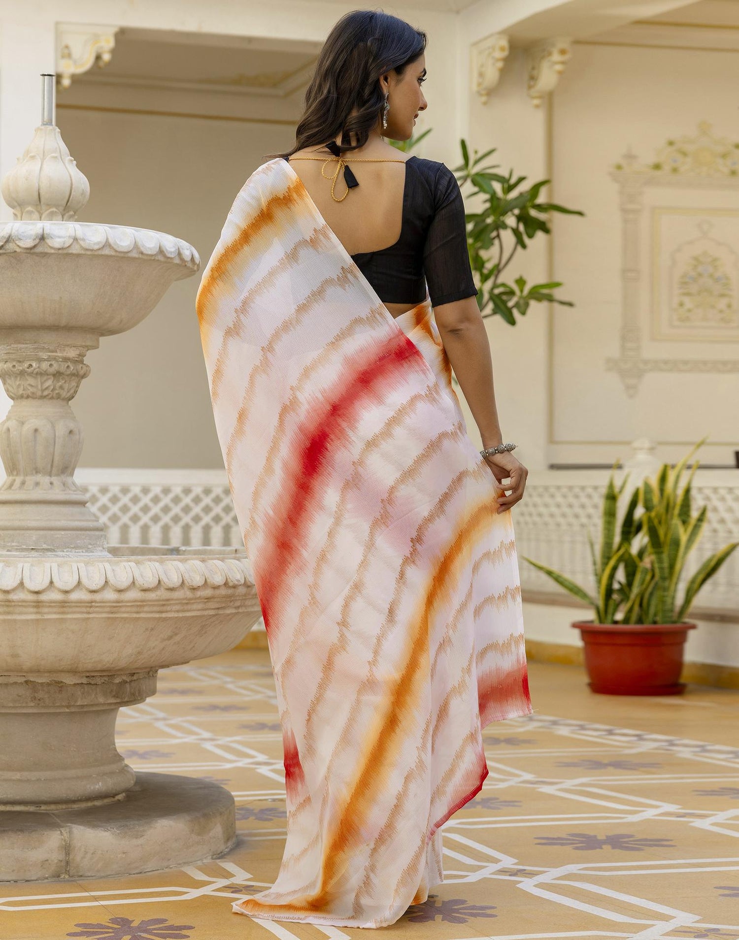 Ready To Wear White Georgette Printed Saree