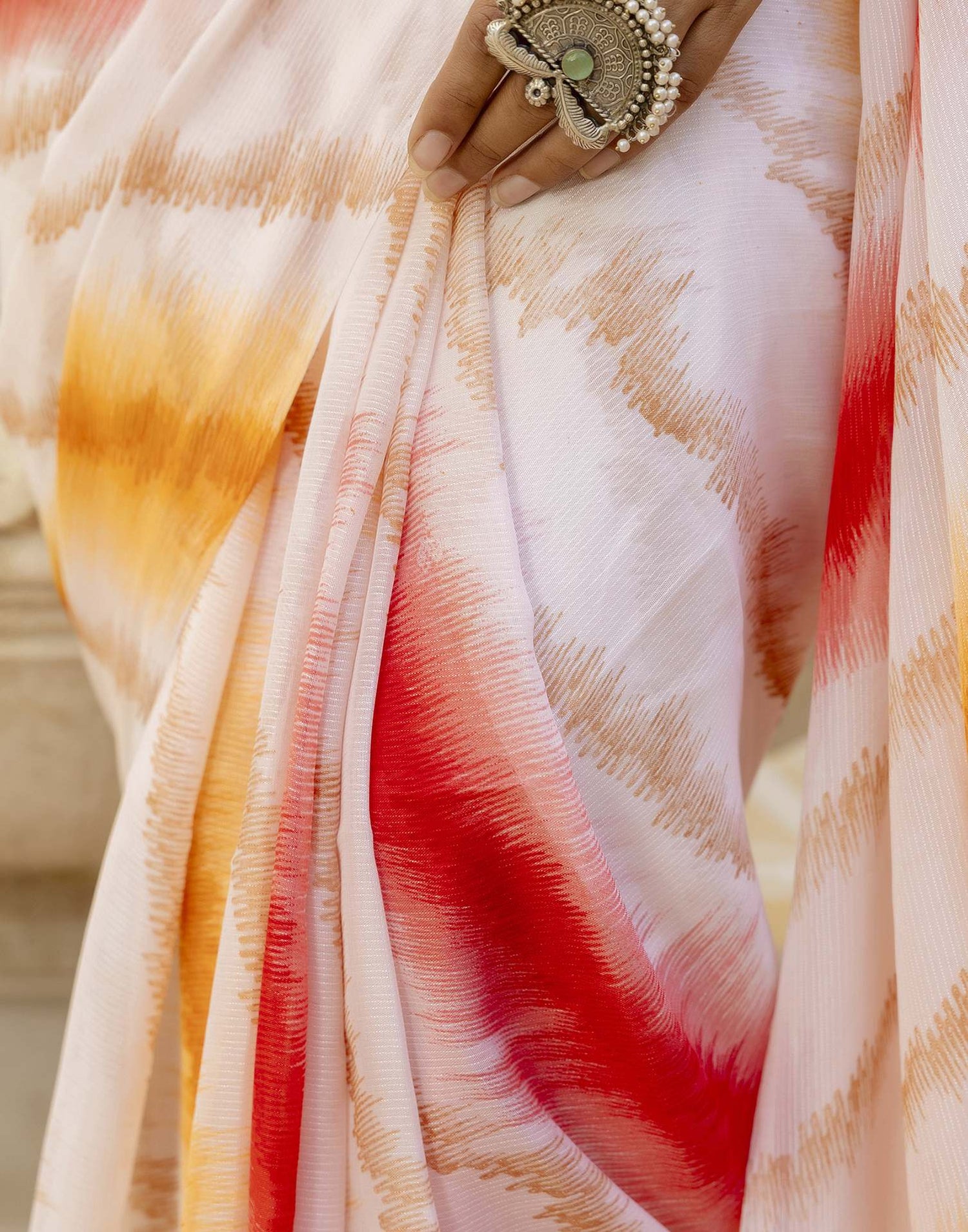 Ready To Wear White Georgette Printed Saree