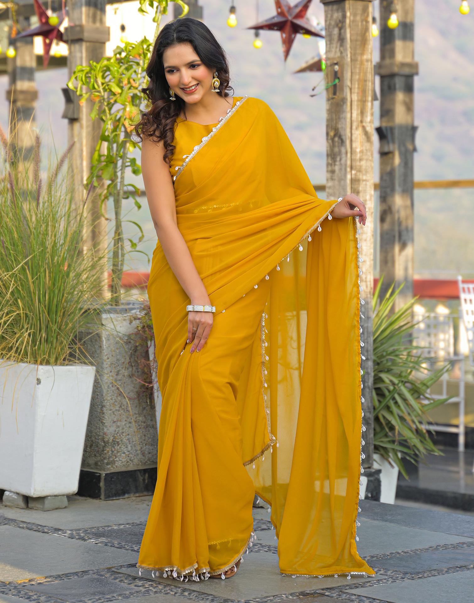 Yellow Shimmer Lace Saree