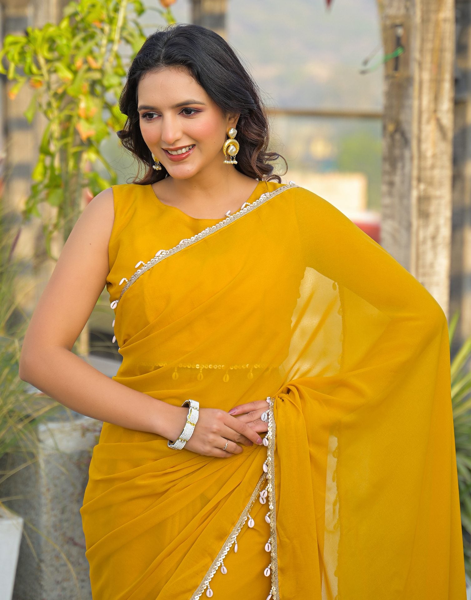 Yellow Shimmer Lace Saree