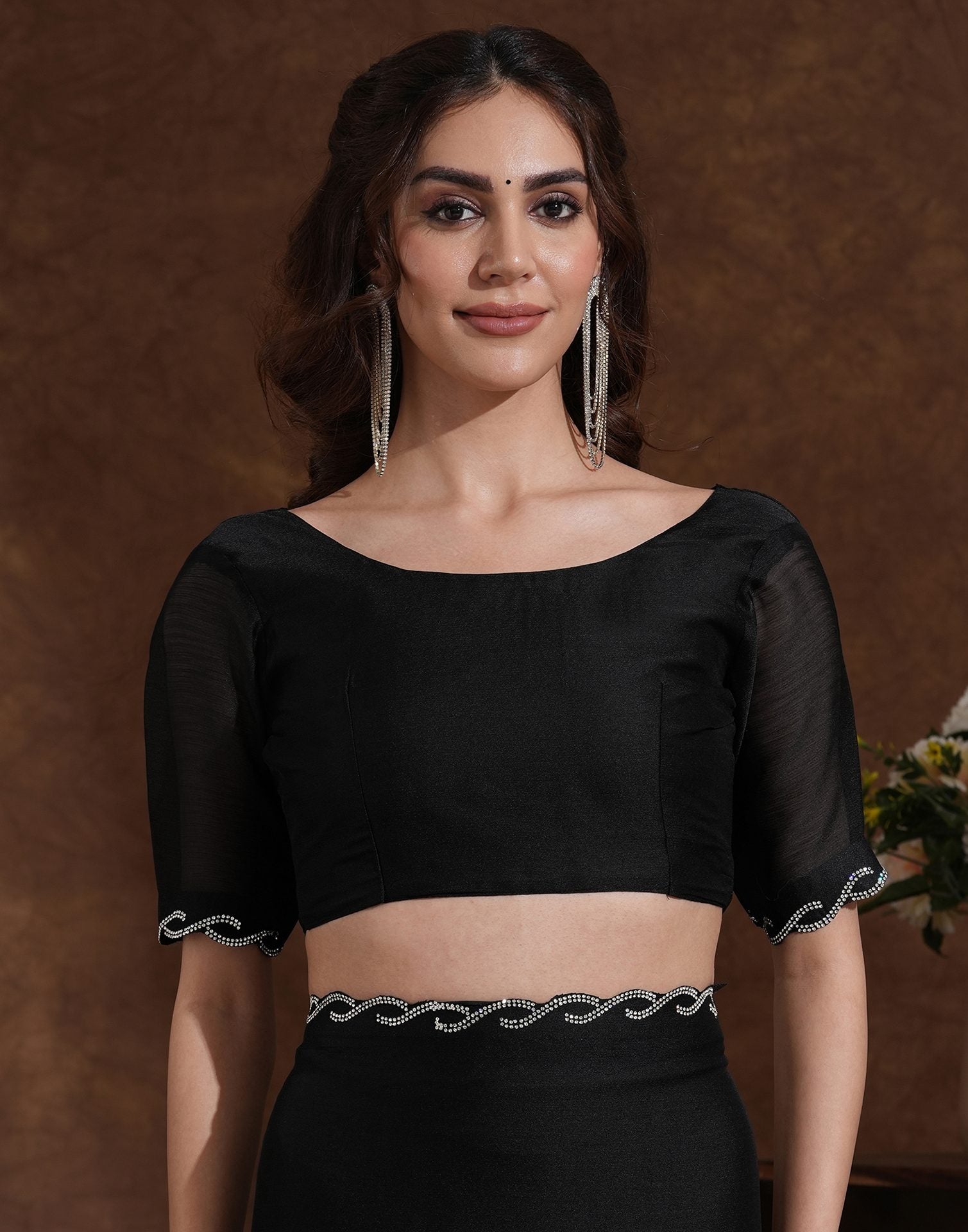 Black Chiffon Stone Work Embellished Saree