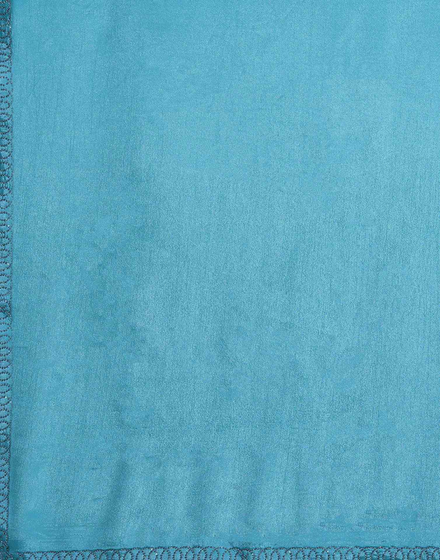 Sky Blue Chiffon Stone Work Embellished Saree