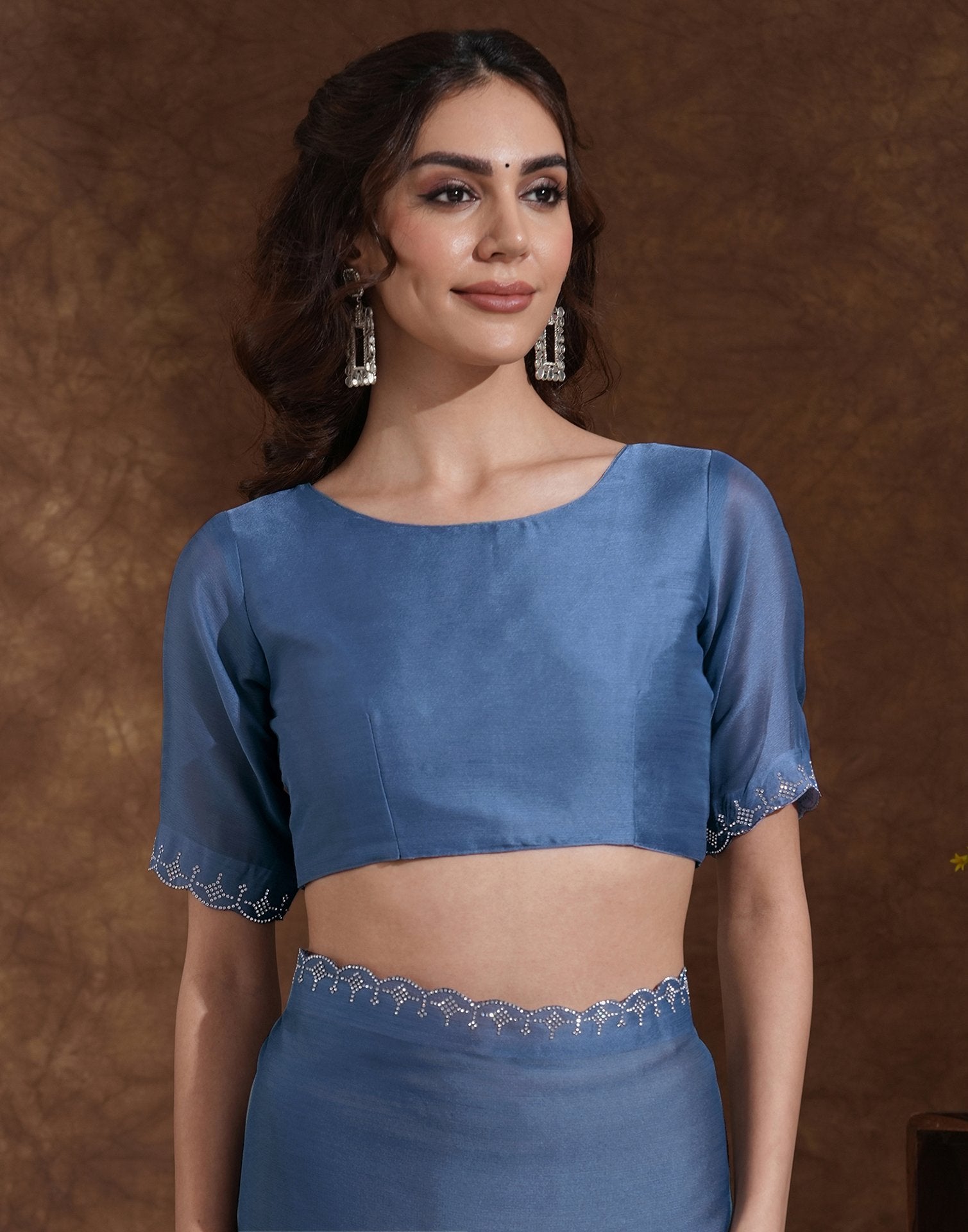 Grey Chiffon Stone Work Swarovski Saree