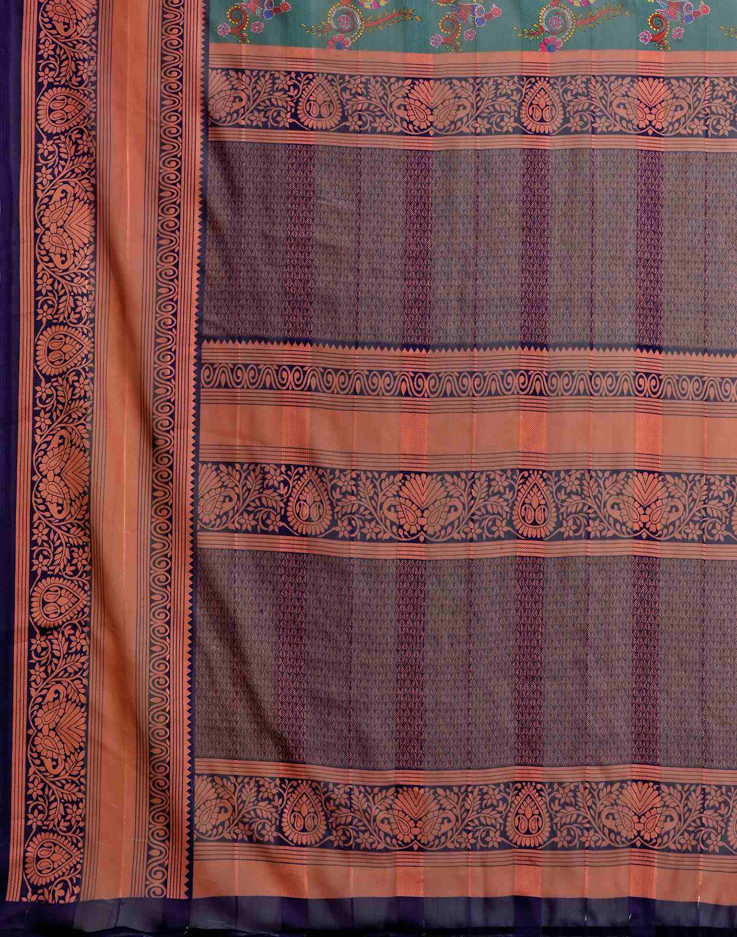 Dusty Teal Green Georgette Woven Printed Saree