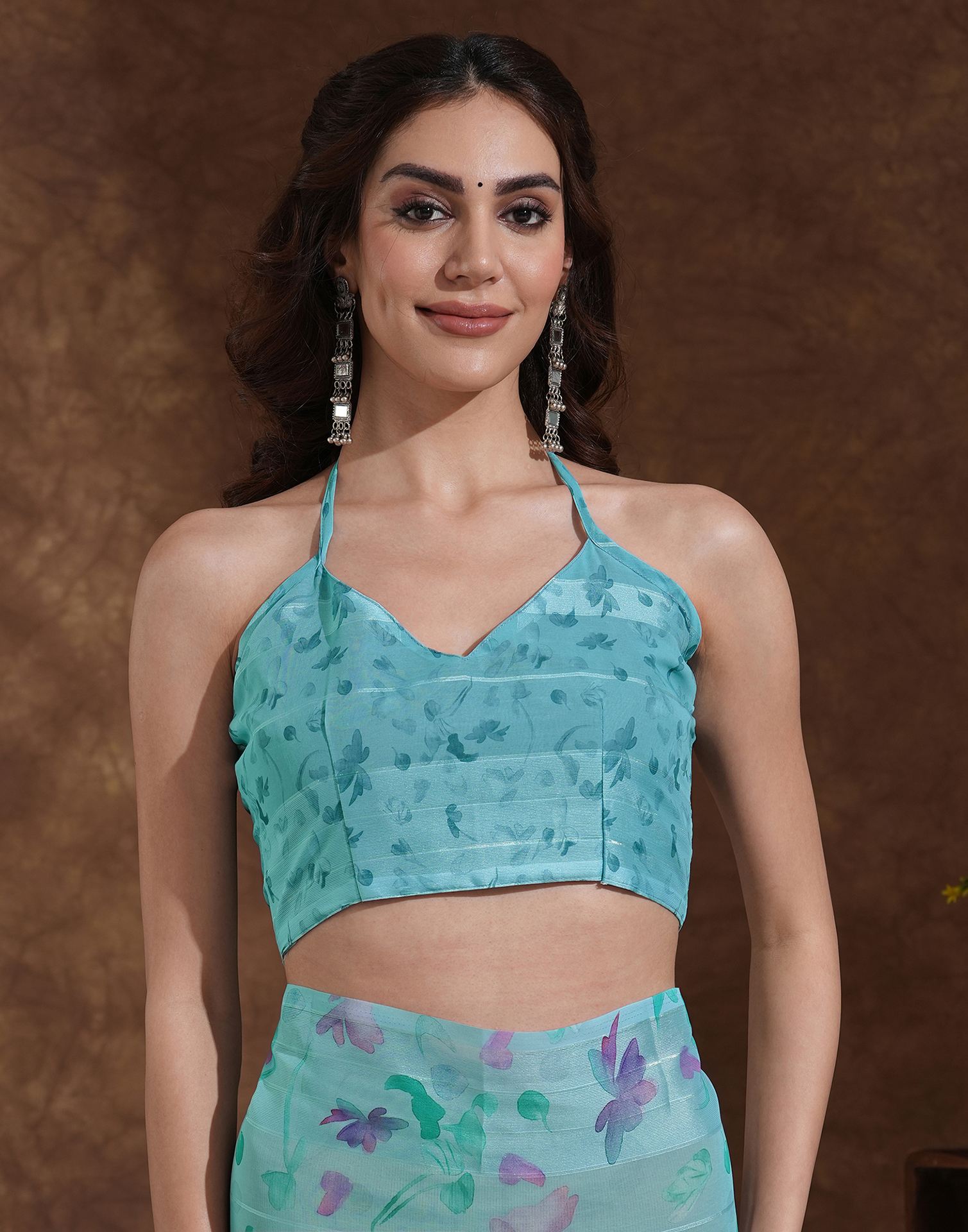 Light Turquoise Georgette Woven Printed Saree