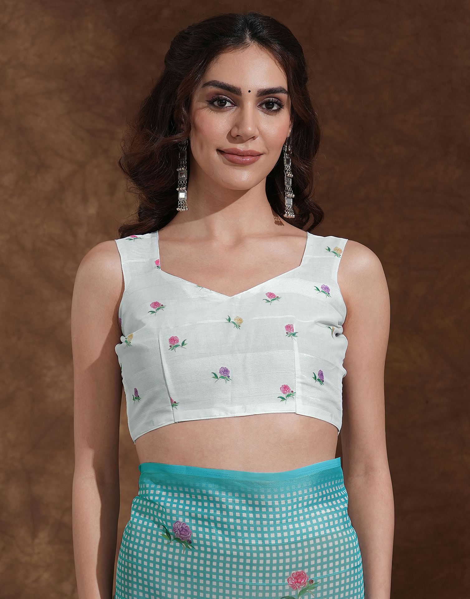 Light Turquoise Georgette Printed Saree