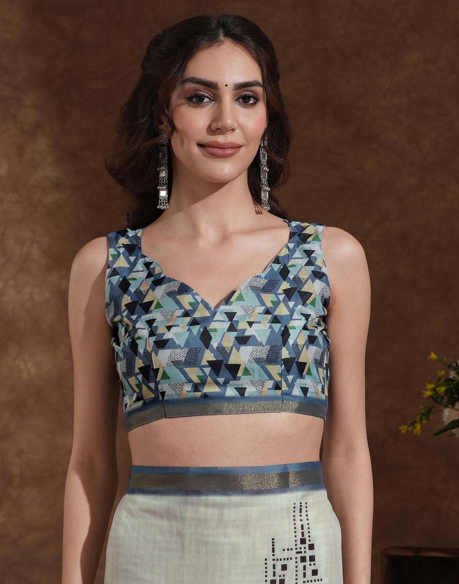 Dusty Beige Silk Printed Saree